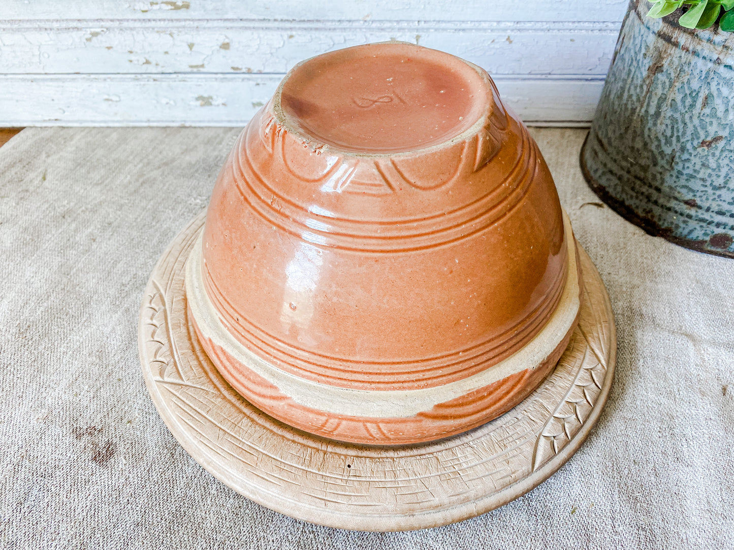 Antique Burnt Orange Crock Bowl | 8" Stoneware Mixing Bowl