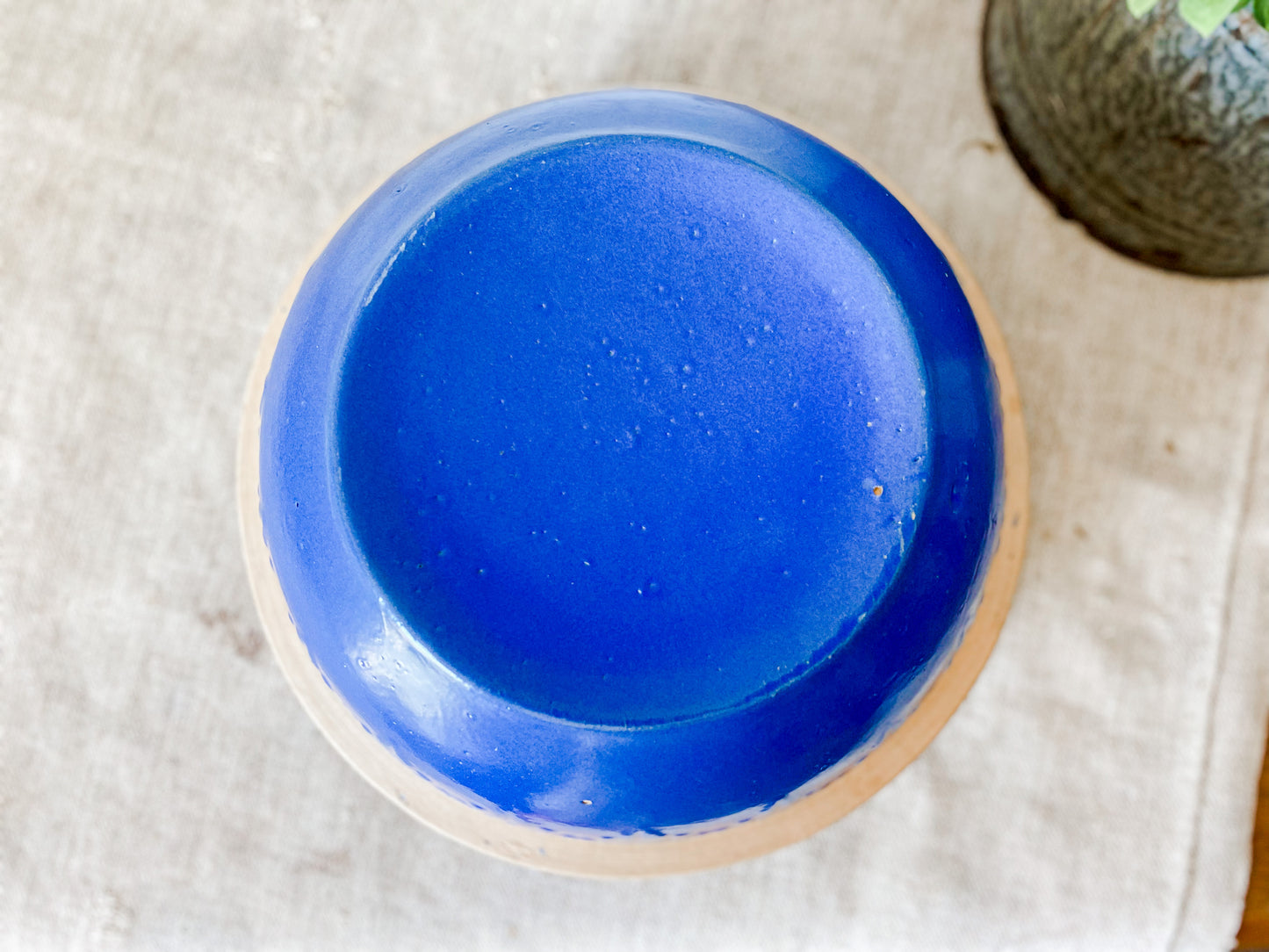 Antique 10" Blue Stoneware Crock Bowl | Sawtooth Edge Mixing Bowl