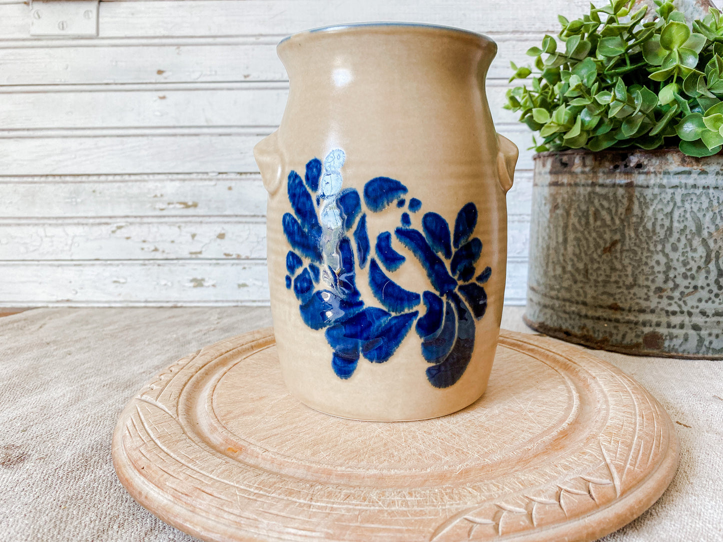 Vintage Stoneware Utensil Jar | Folk Art by Pfaltzgraff