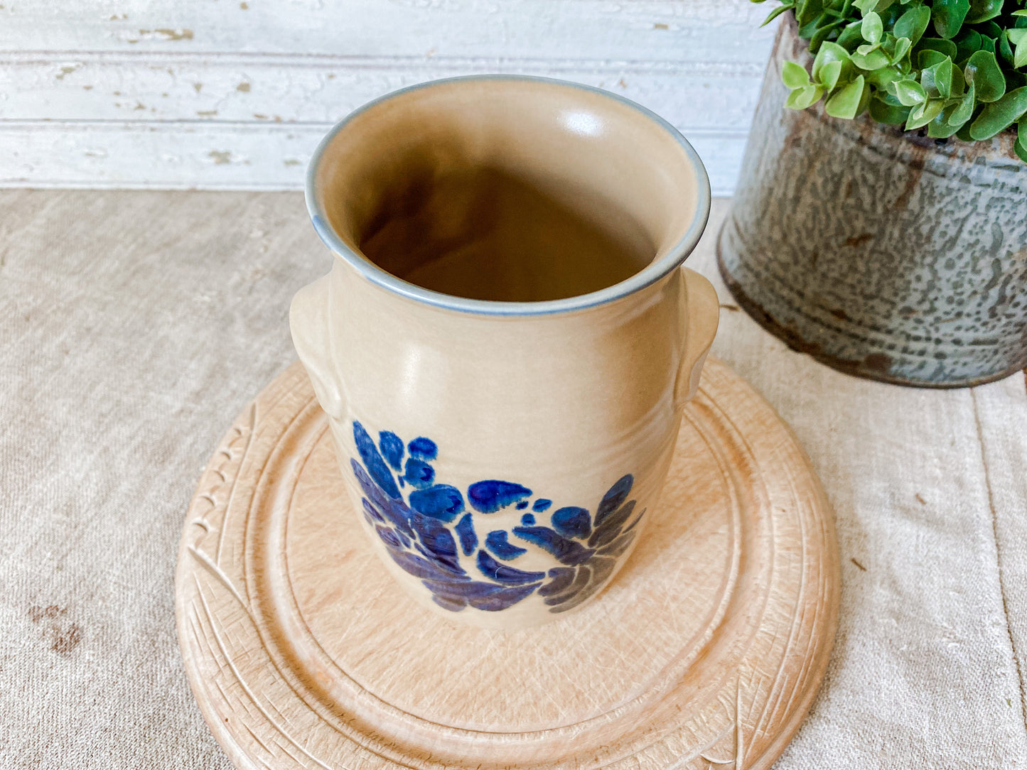 Vintage Stoneware Utensil Jar | Folk Art by Pfaltzgraff