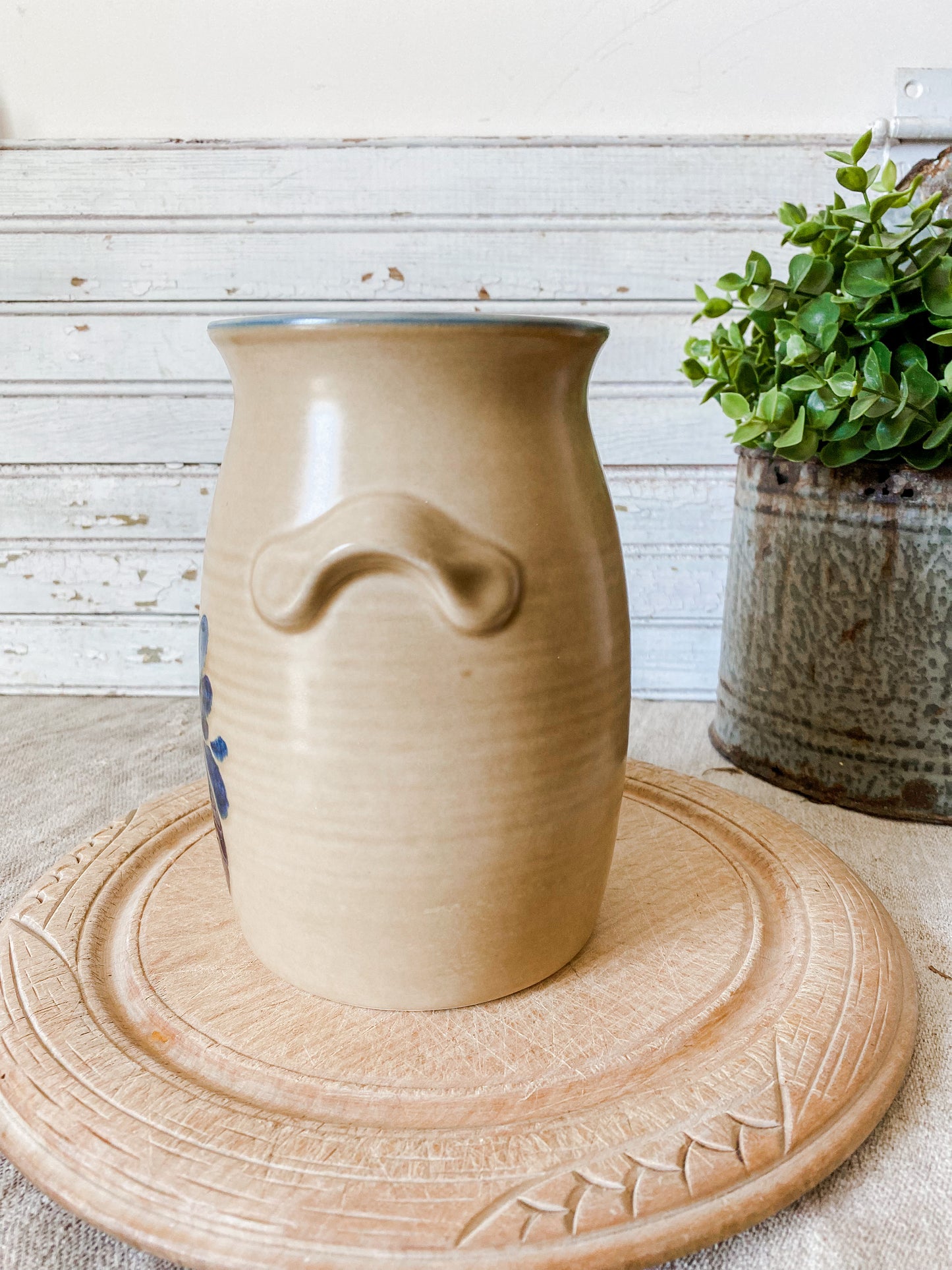 Vintage Stoneware Utensil Jar | Folk Art by Pfaltzgraff