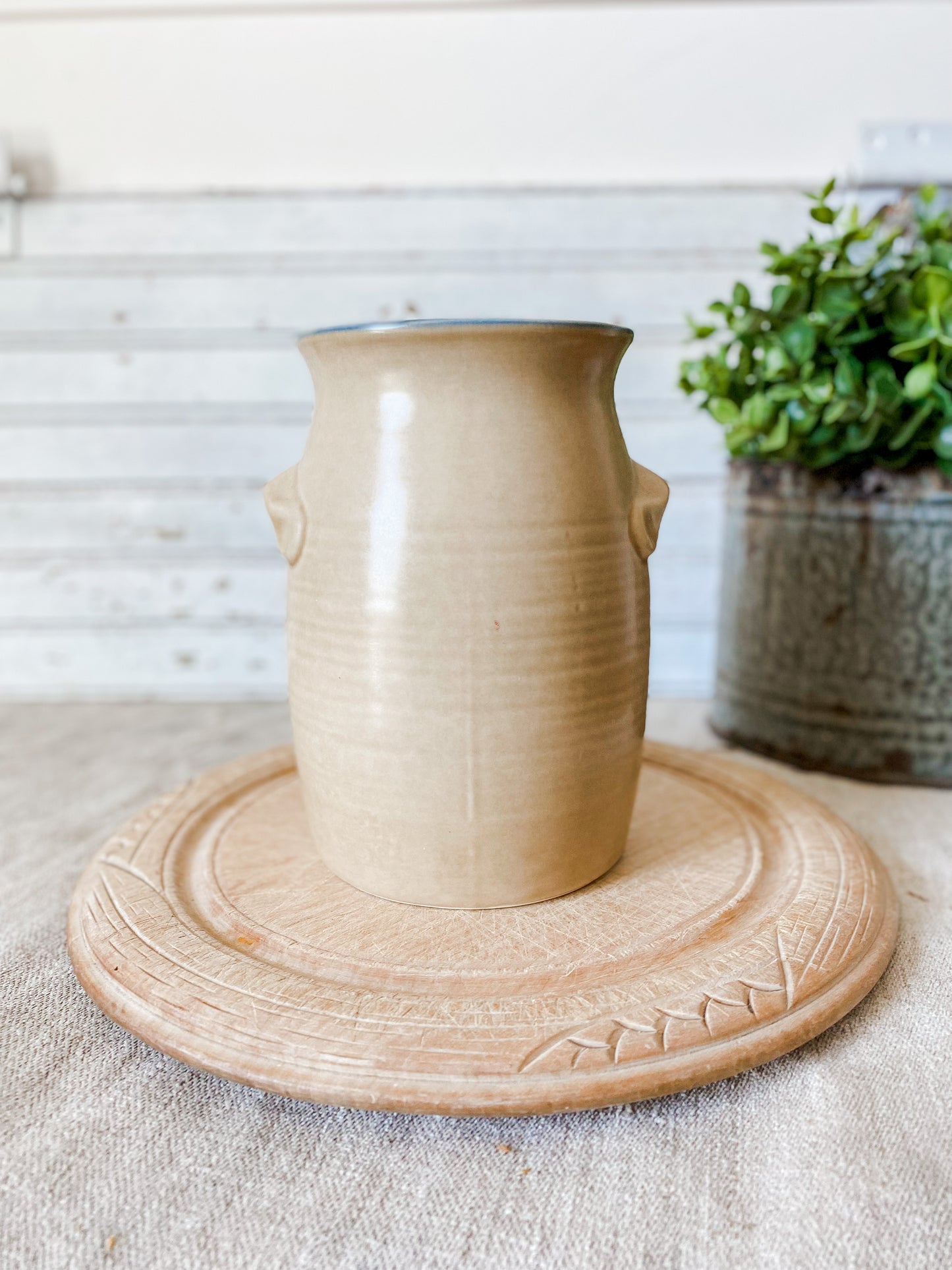 Vintage Stoneware Utensil Jar | Folk Art by Pfaltzgraff