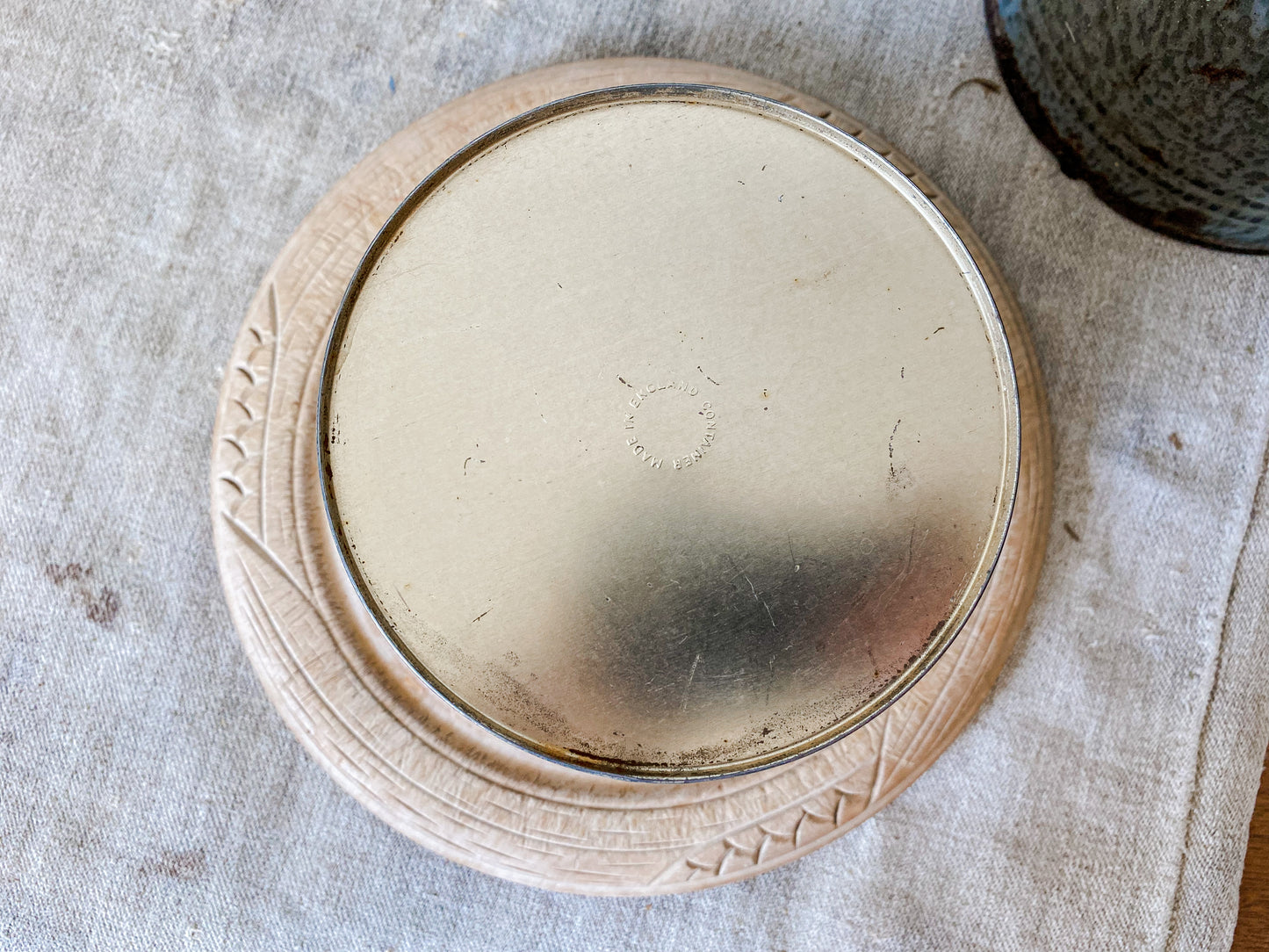 Vintage Wedgwood-Style Grecian Biscuit Tin | Blue and White Round Storage Tin | Made in England