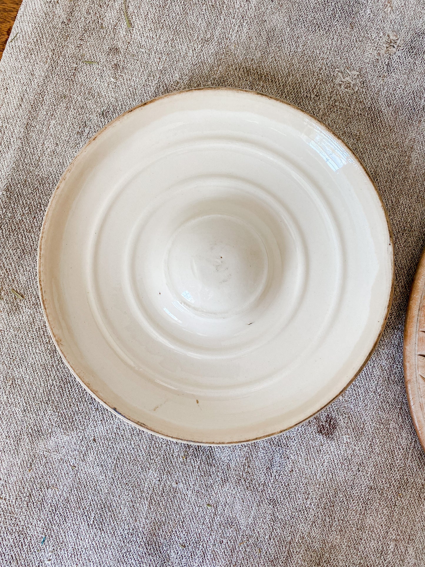 Antique Beehive Mixing Bowl with Lid | 7" Blue and Pink Striped Crock Bowl