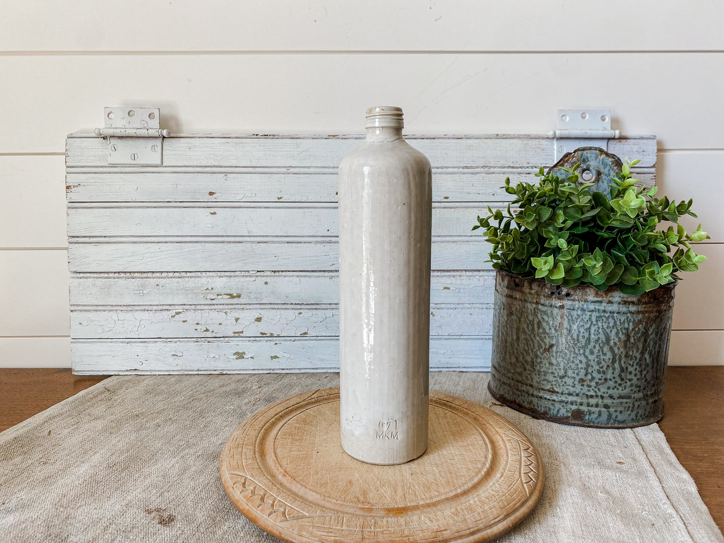 Vintage Cream German Stoneware Bottle | Screw Top Crock 0.7L Jar | Modern Minimal Organic Decor