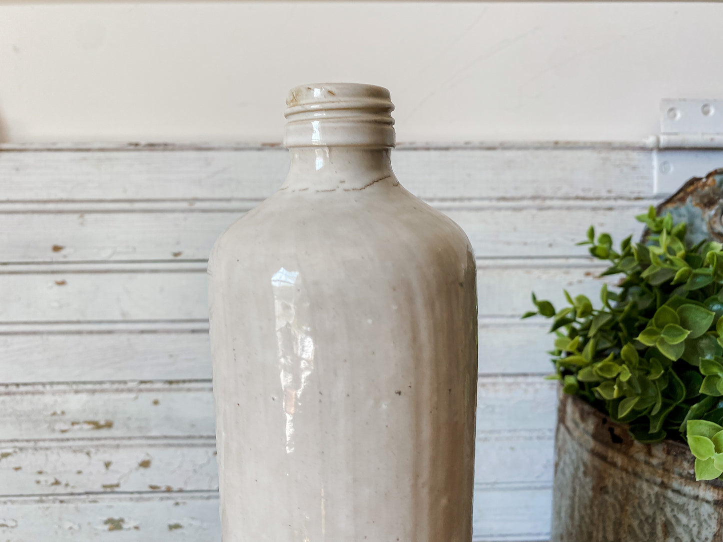 Vintage Cream German Stoneware Bottle | Screw Top Crock 0.7L Jar | Modern Minimal Organic Decor