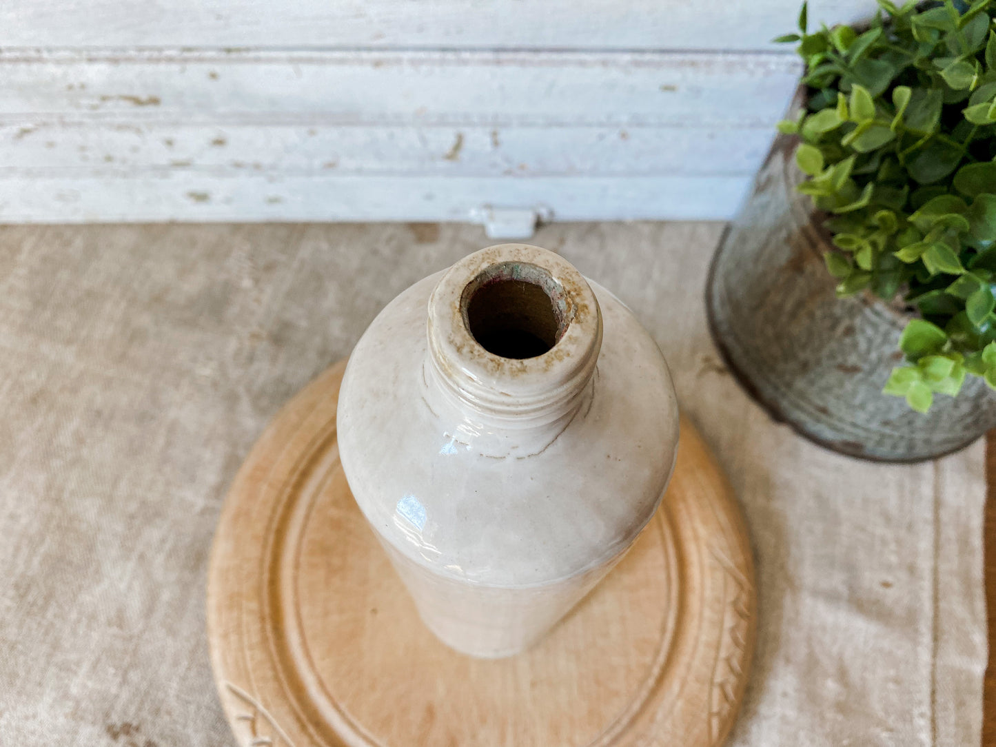 Vintage Cream German Stoneware Bottle | Screw Top Crock 0.7L Jar | Modern Minimal Organic Decor