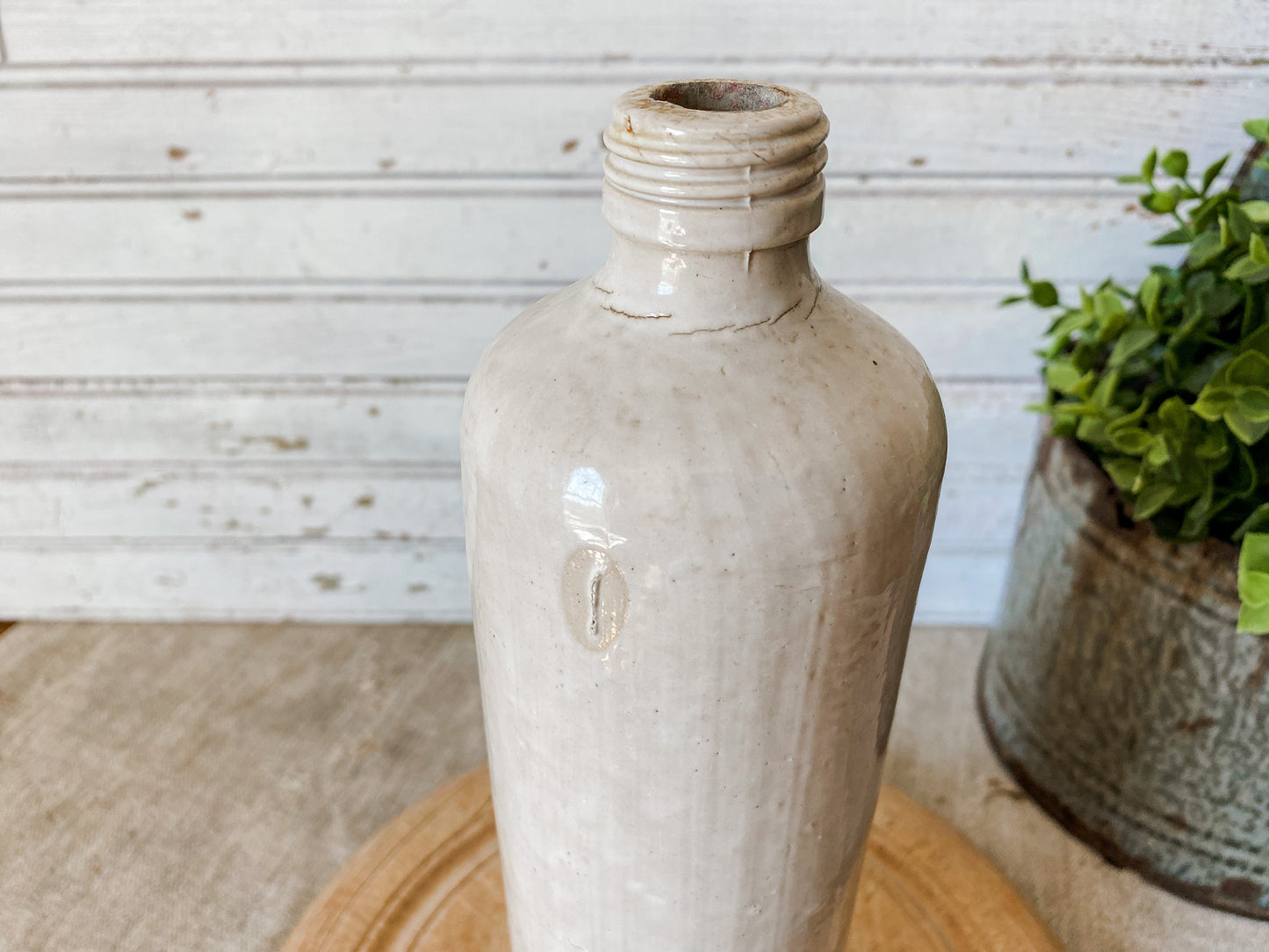 Vintage Cream German Stoneware Bottle | Screw Top Crock 0.7L Jar | Modern Minimal Organic Decor