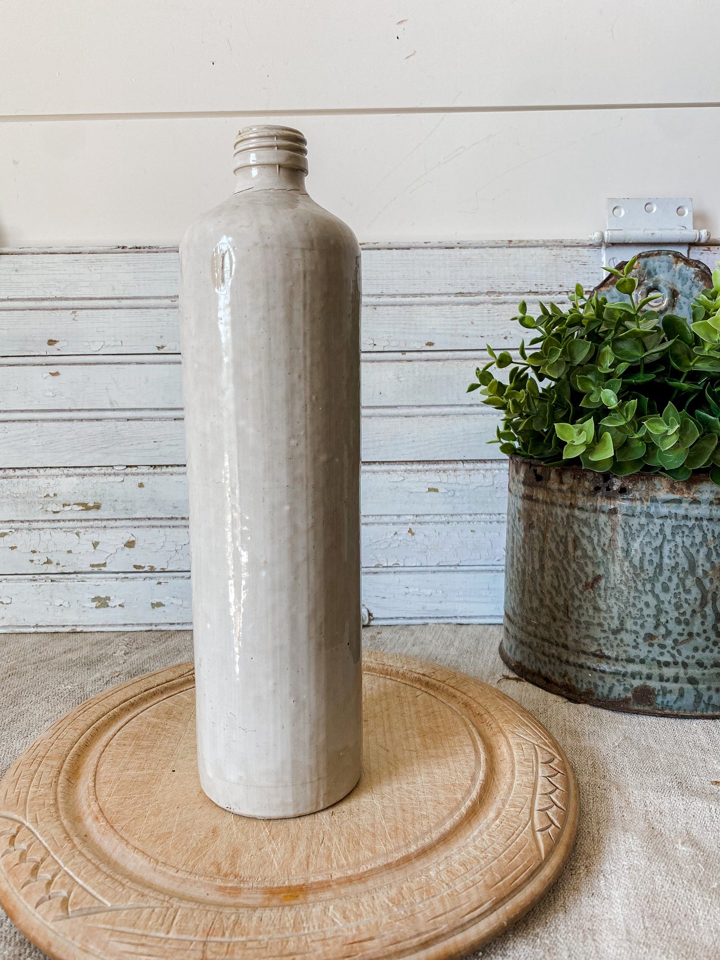 Vintage Cream German Stoneware Bottle | Screw Top Crock 0.7L Jar | Modern Minimal Organic Decor