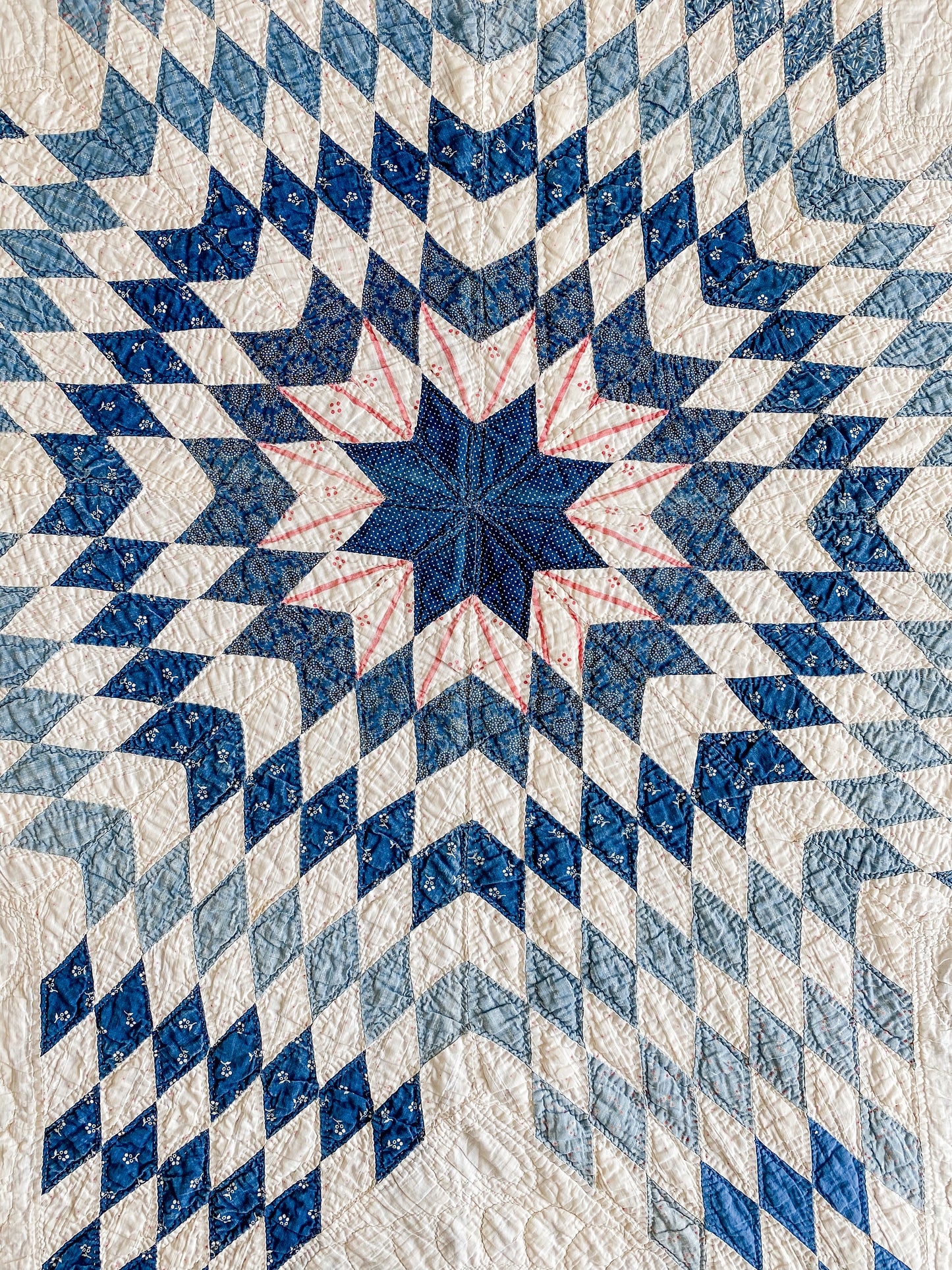 Vintage Blue and White Lone Star Quilt, c1950
