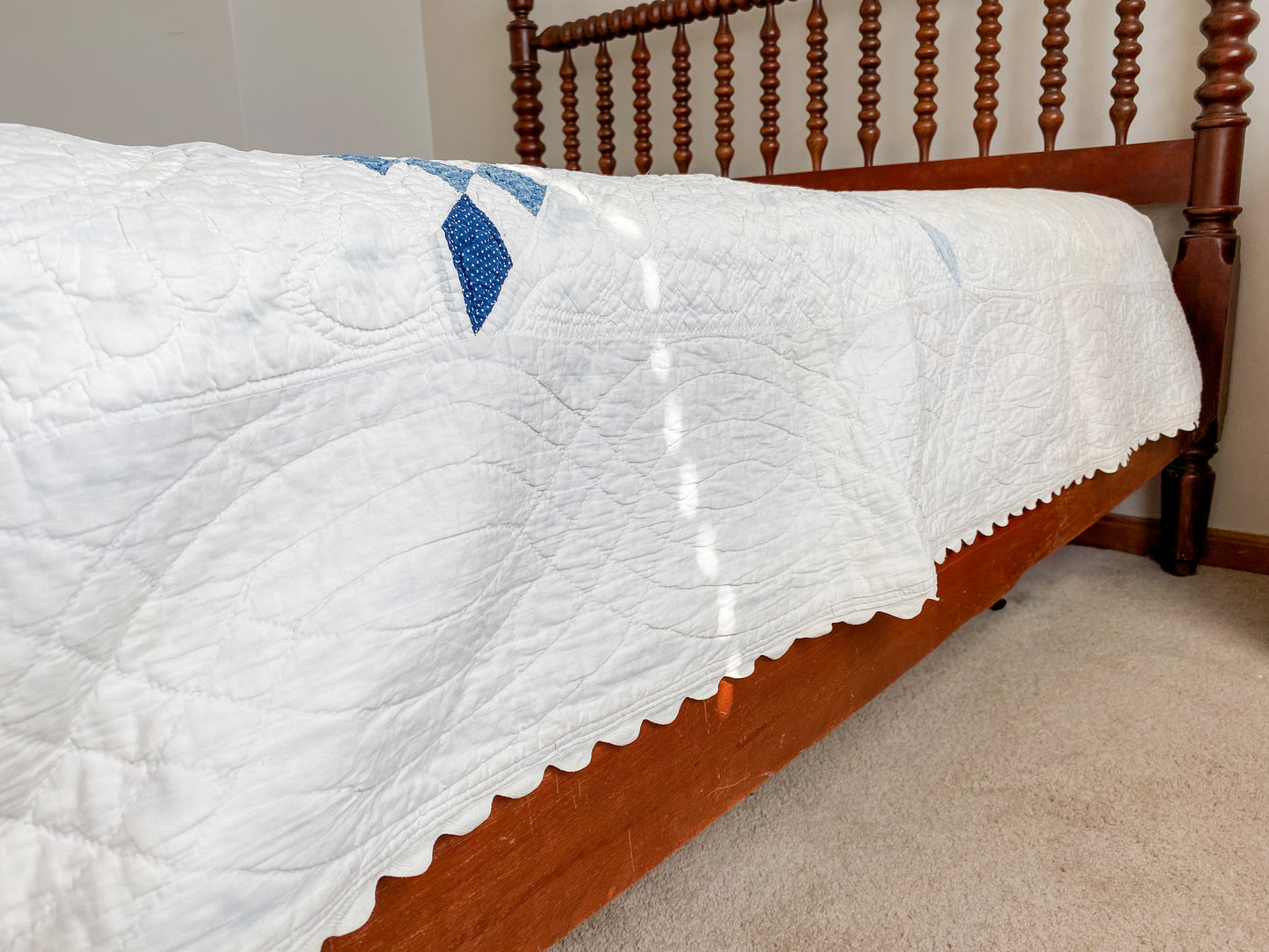Vintage Blue and White Lone Star Quilt, c1950