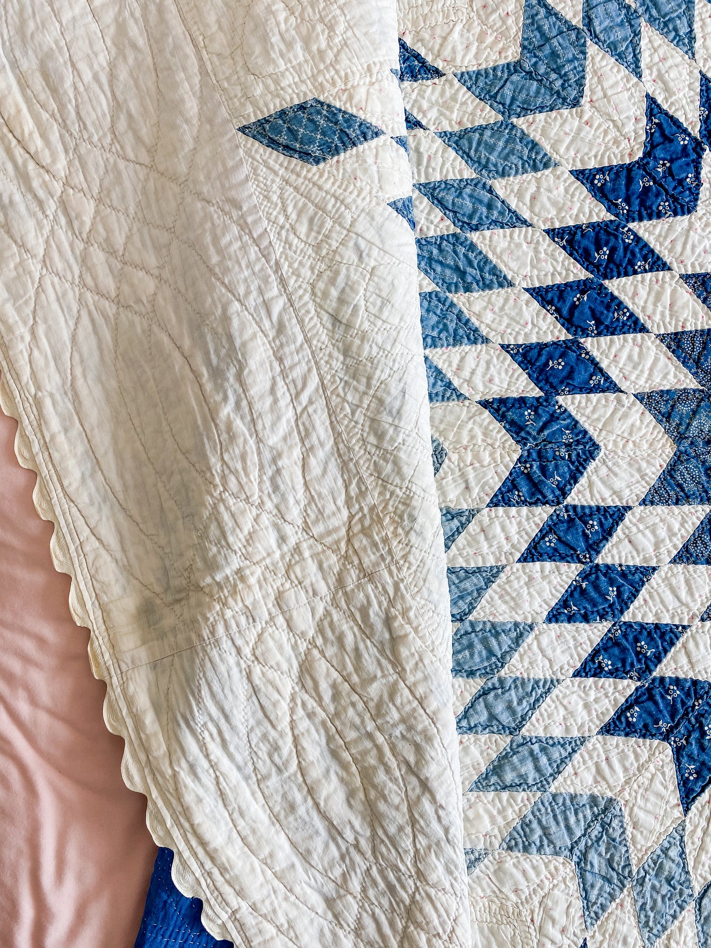 Vintage Blue and White Lone Star Quilt, c1950