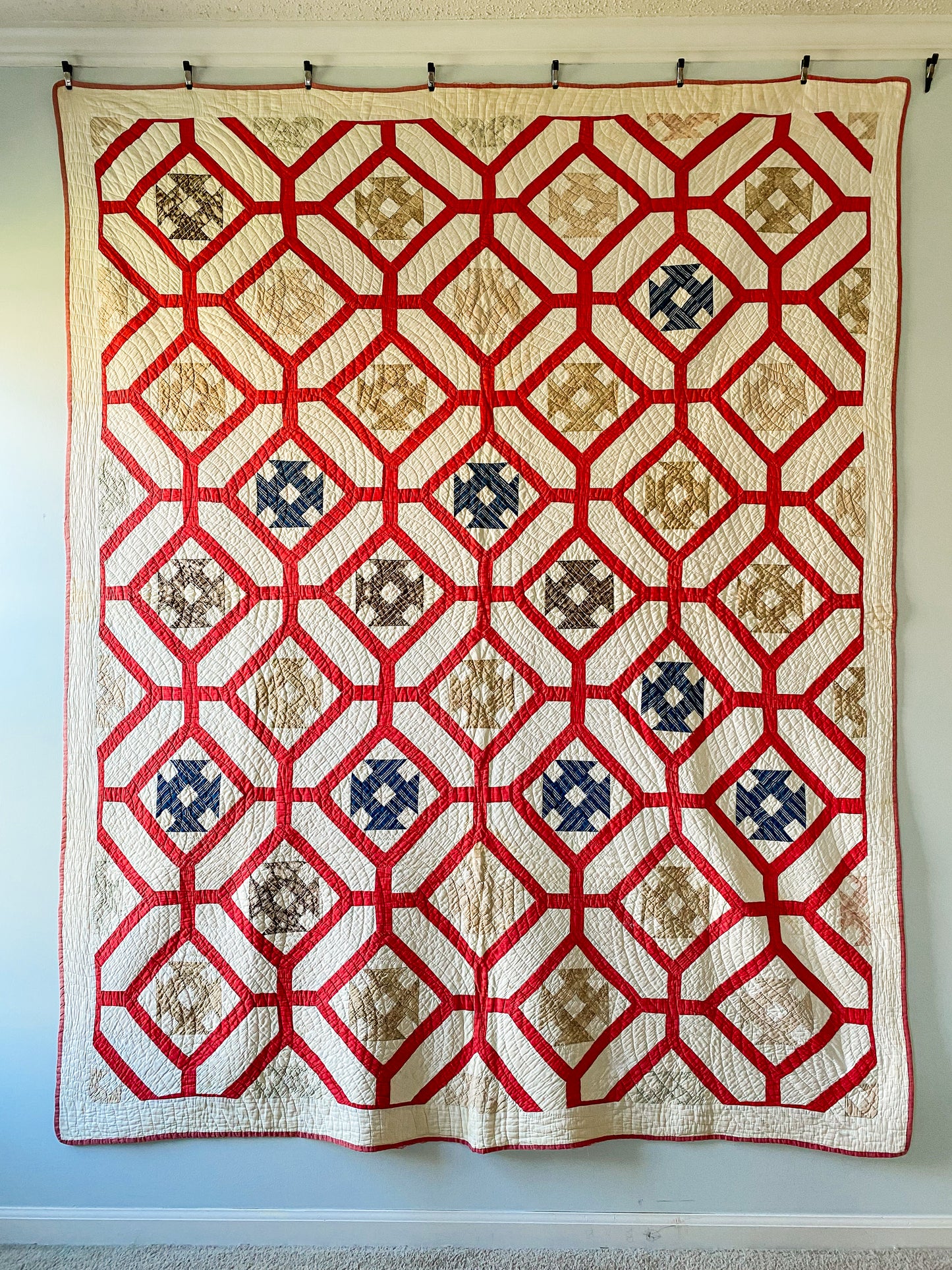 Antique Churn Dash Inside Garden Maze Quilt