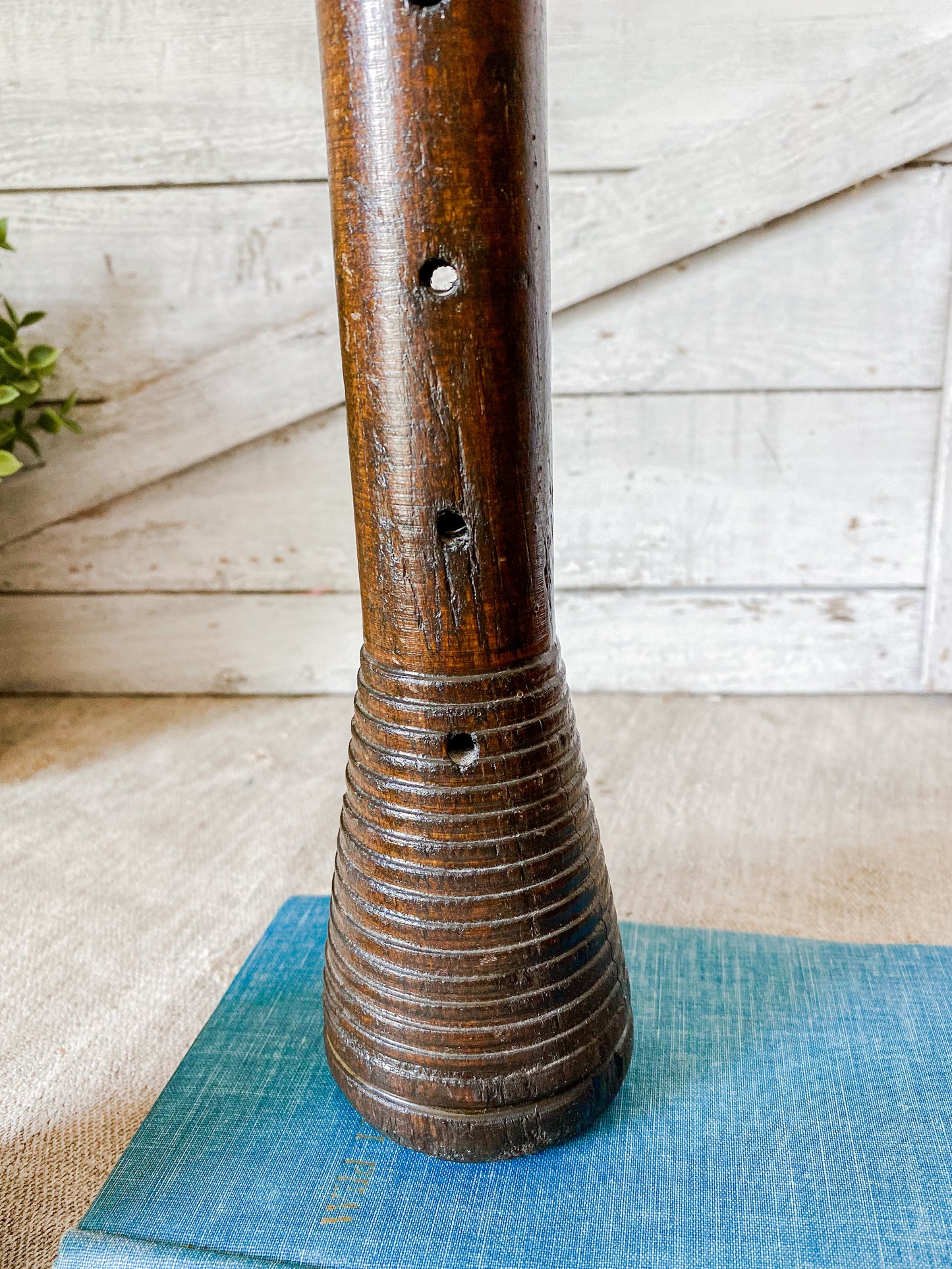 Vintage Pair of Wooden Beehive Spool Candle Holders | Dark Wood Candlesticks | Modern Rustic Farmhouse