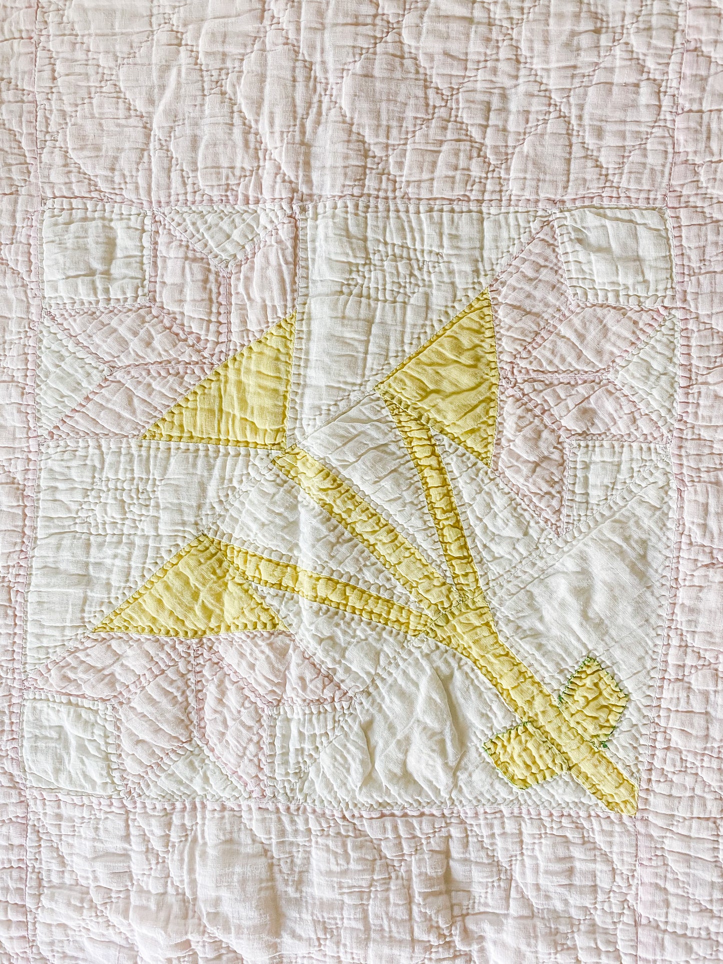 Vintage Carolina Lily Applique Quilt | Faded Pink and Lime Green Pastel Bedding | Cutter Stacker Quilt
