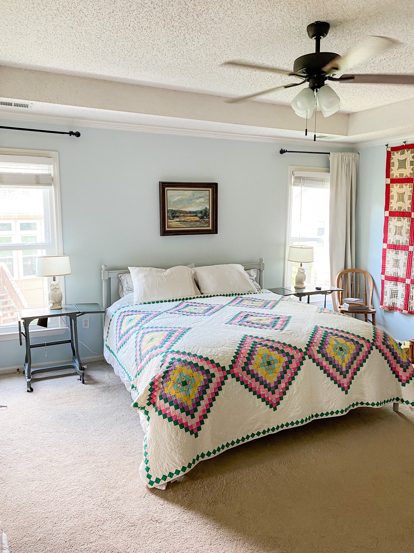 Vintage Around the World Rainbow Print Quilt | Queen Size Farmhouse Bedding