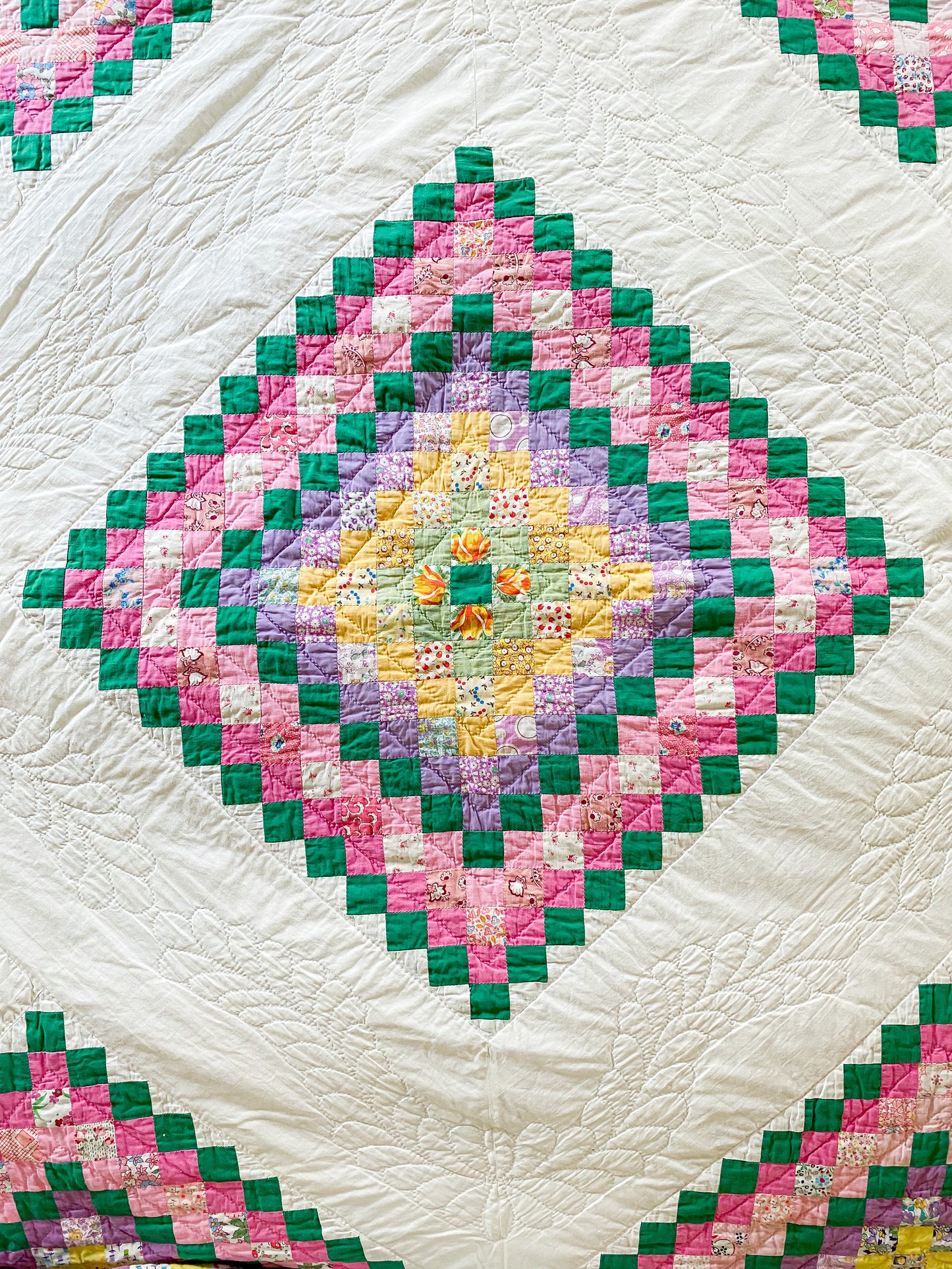 Vintage Around the World Rainbow Print Quilt | Queen Size Farmhouse Bedding