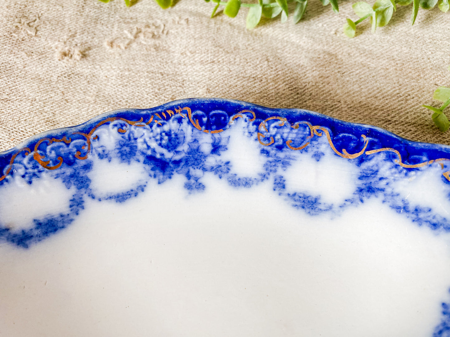 Antique Gilt Flow Blue Ironstone Relish Dish - Ebor by Ridgway