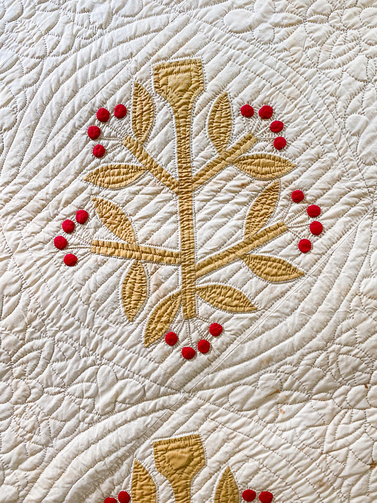 Antique Unfinished Trapunto Applique Quilt | Stacker Cutter Quilt c1860s