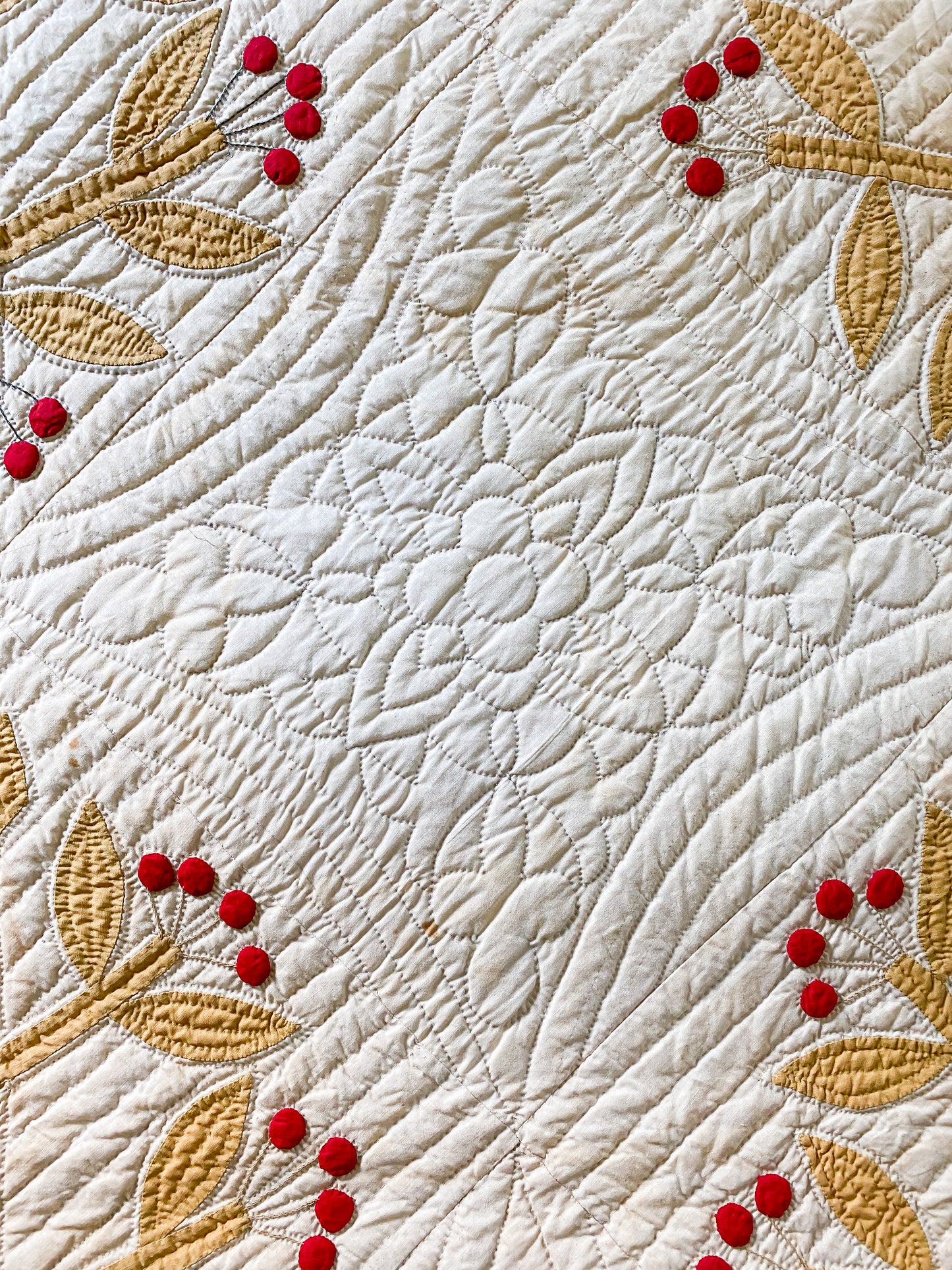 Antique Unfinished Trapunto Applique Quilt | Stacker Cutter Quilt c1860s