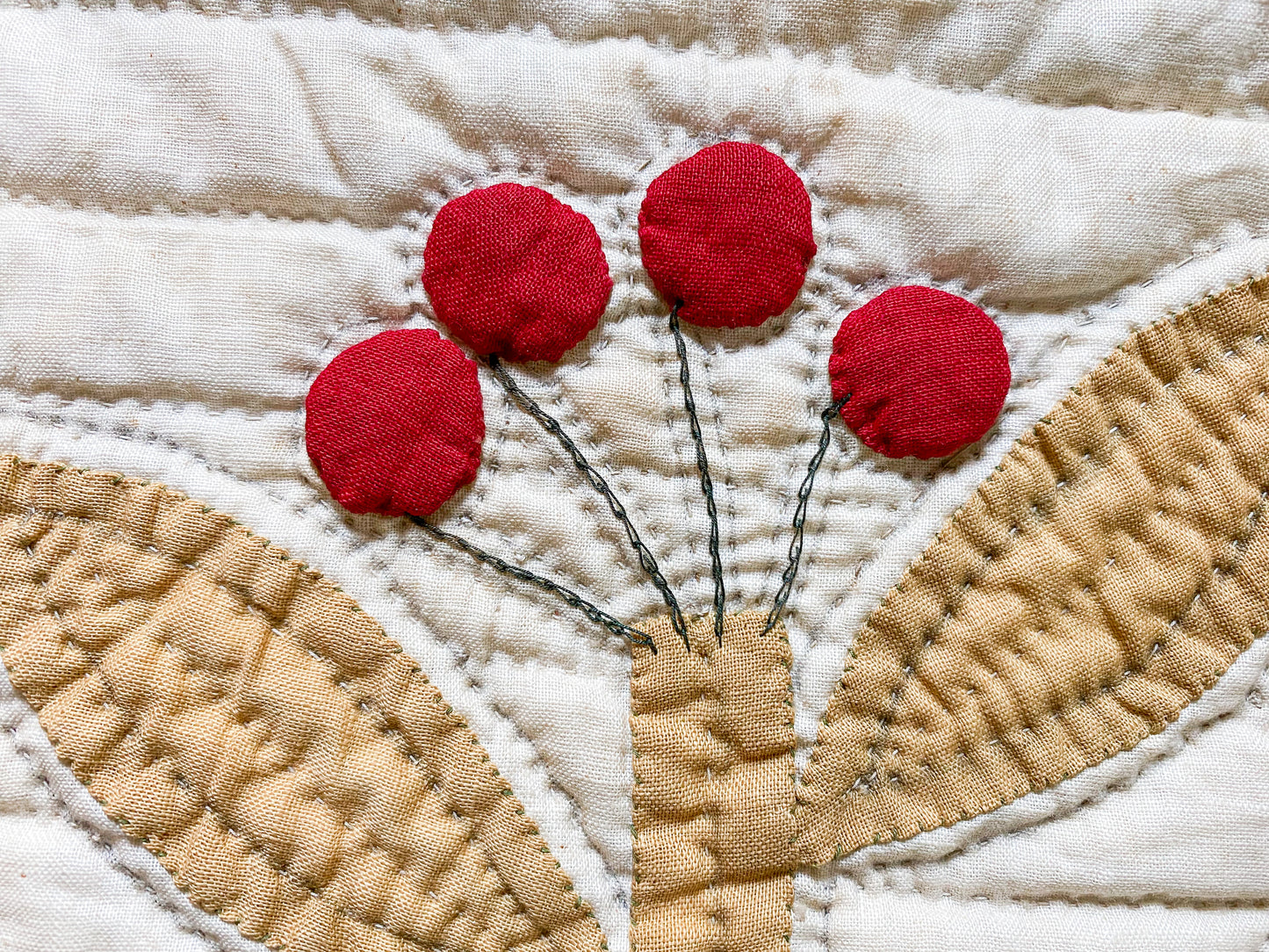 Antique Unfinished Trapunto Applique Quilt | Stacker Cutter Quilt c1860s