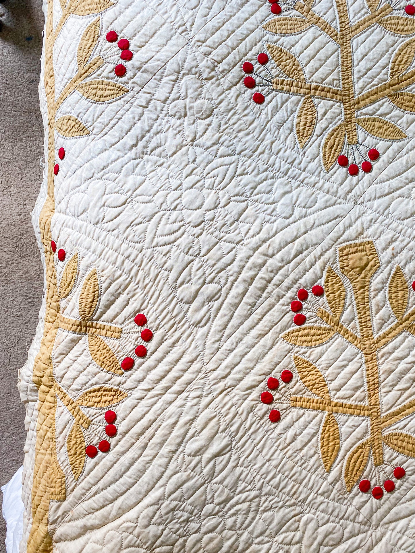 Antique Unfinished Trapunto Applique Quilt | Stacker Cutter Quilt c1860s