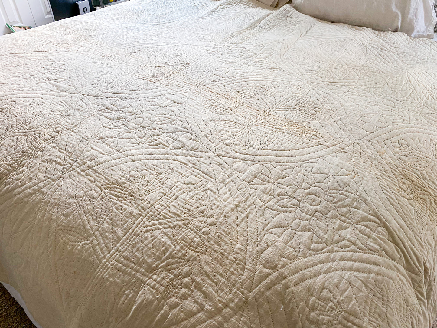 Antique Unfinished Trapunto Applique Quilt | Stacker Cutter Quilt c1860s
