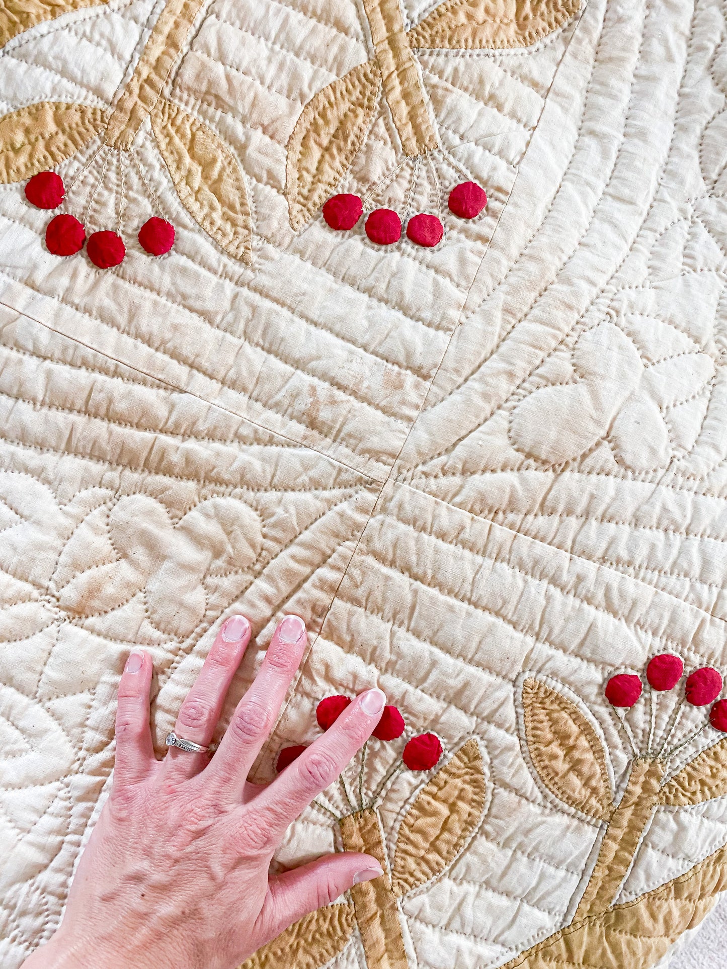 Antique Unfinished Trapunto Applique Quilt | Stacker Cutter Quilt c1860s