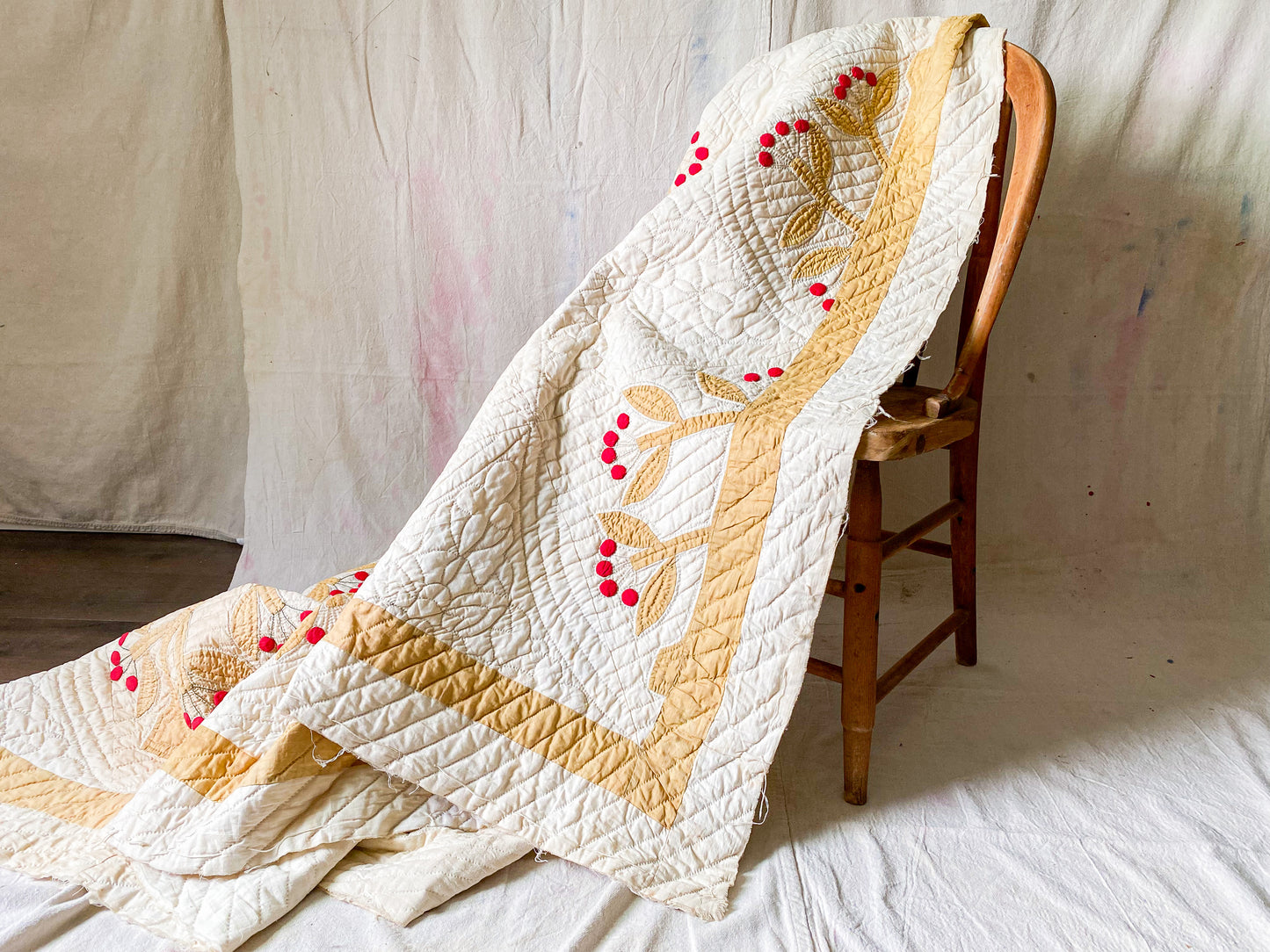 Antique Unfinished Trapunto Applique Quilt | Stacker Cutter Quilt c1860s