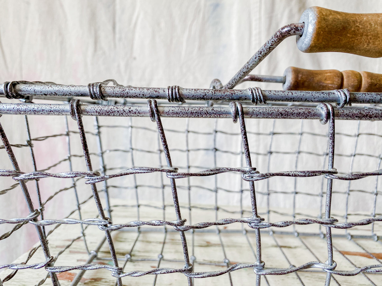 Vintage Silver Wire Basket with Latching Lid | Bathroom Towel Storage