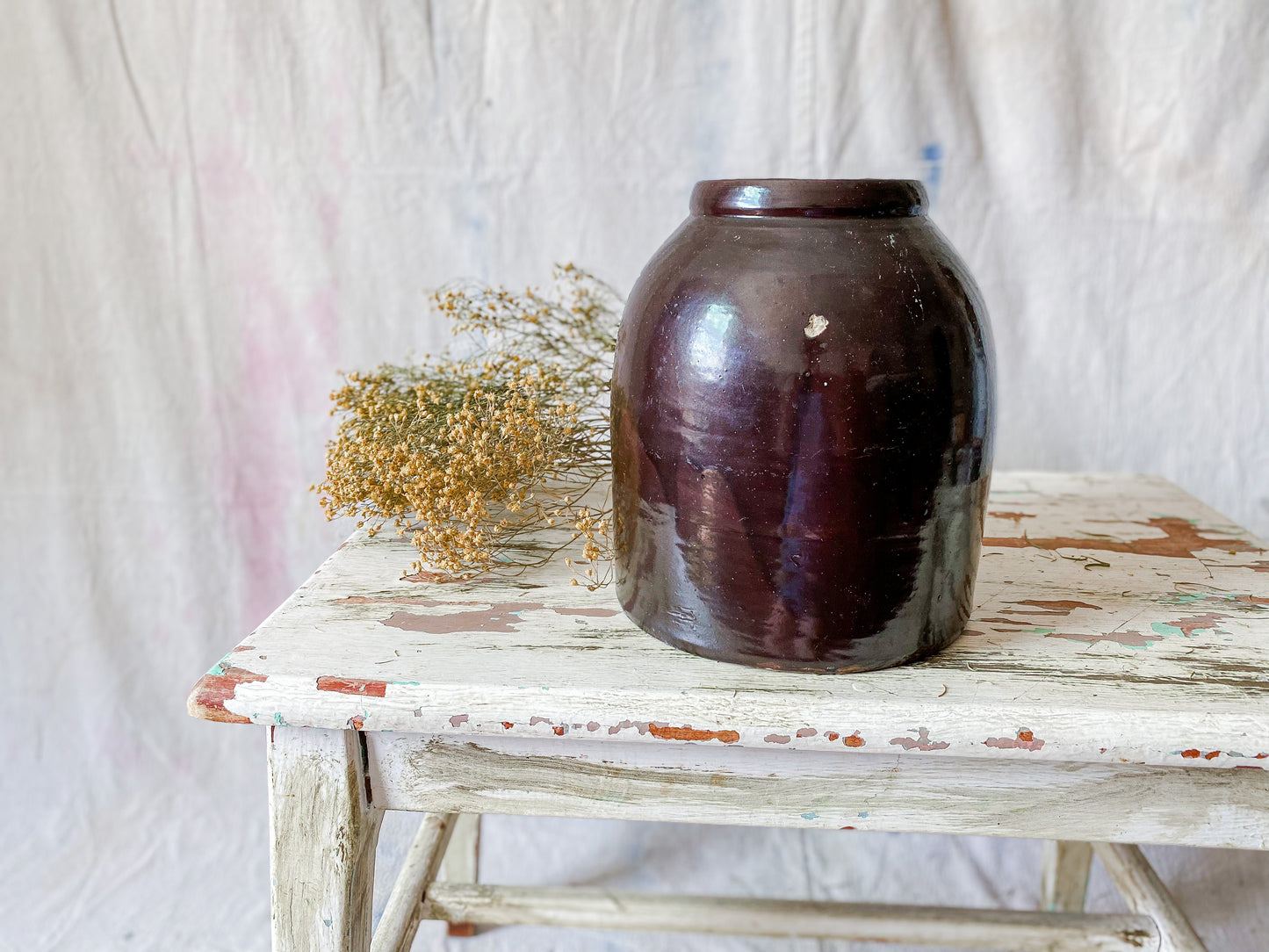Antique Primitive Dark Brown Glazed 8" Canning Crock | Rustic Farmhouse Kitchen | Antique Stoneware Jar