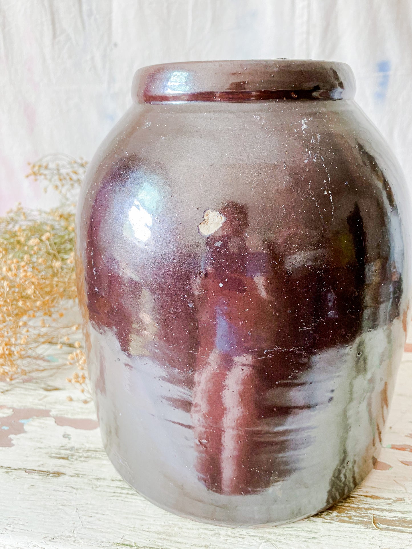 Antique Primitive Dark Brown Glazed 8" Canning Crock | Rustic Farmhouse Kitchen | Antique Stoneware Jar