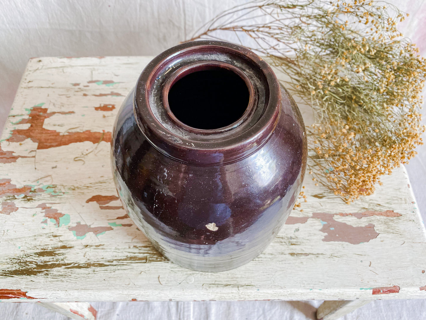 Antique Primitive Dark Brown Glazed 8" Canning Crock | Rustic Farmhouse Kitchen | Antique Stoneware Jar