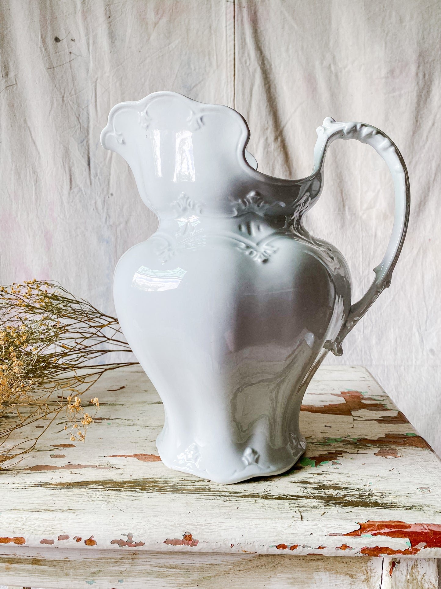 Antique Meakin Pitcher & Wash Basin Set | English Ironstone Large Vase | Modern Farmhouse