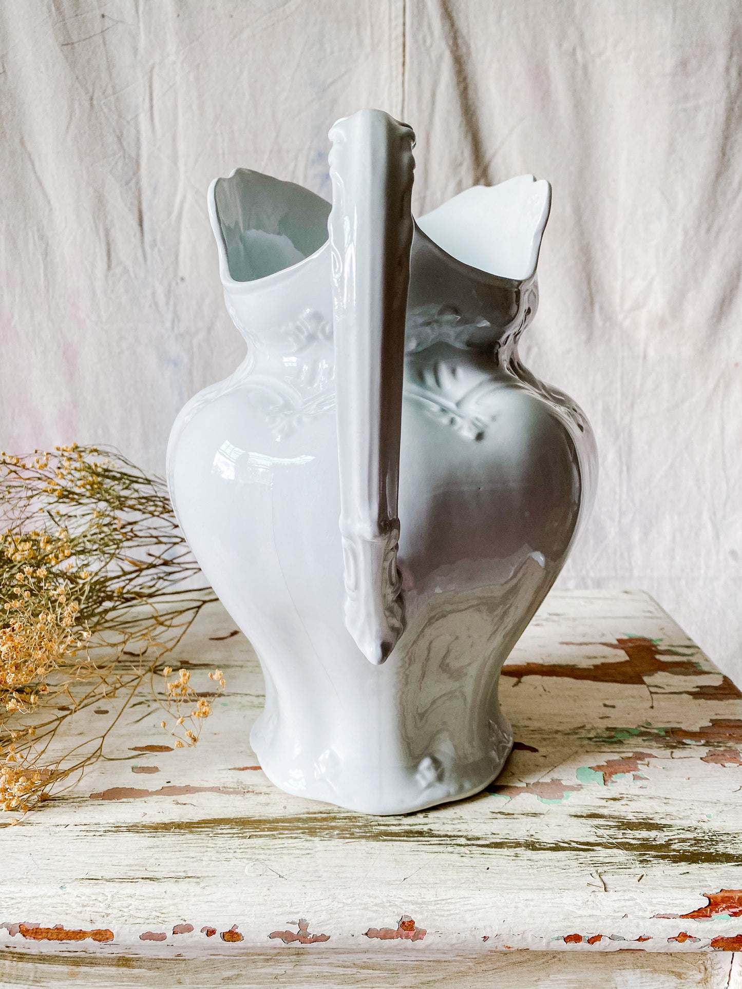 Antique Meakin Pitcher & Wash Basin Set | English Ironstone Large Vase | Modern Farmhouse