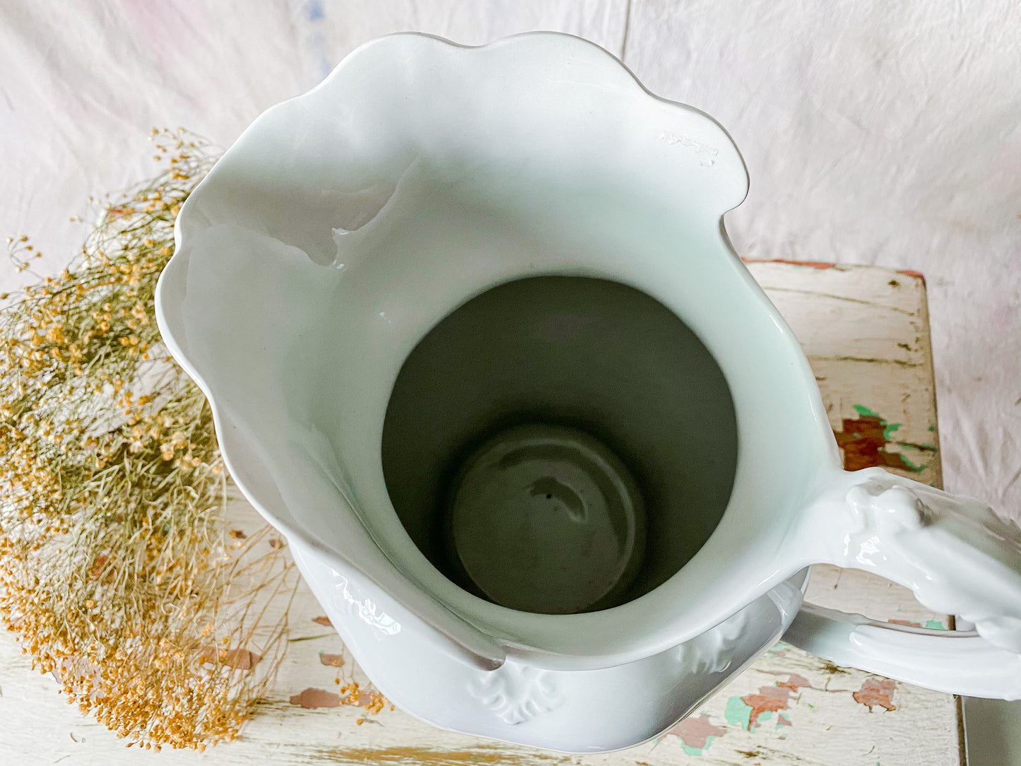 Antique Meakin Pitcher & Wash Basin Set | English Ironstone Large Vase | Modern Farmhouse