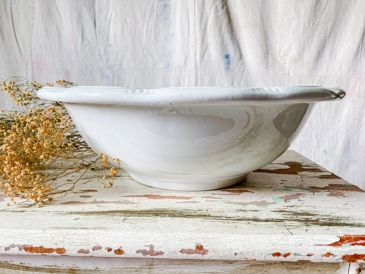 Antique Meakin Pitcher & Wash Basin Set | English Ironstone Large Vase | Modern Farmhouse