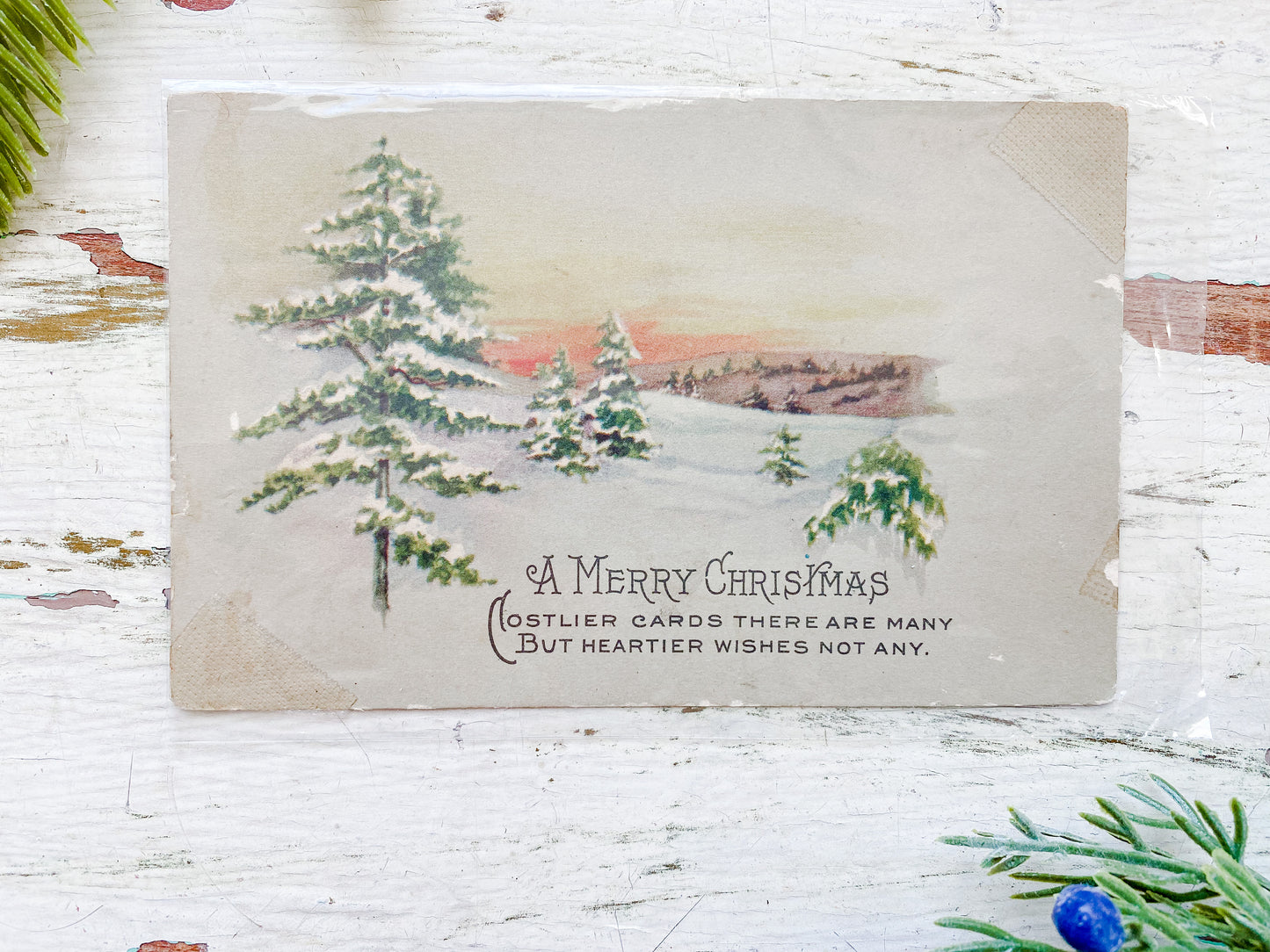 Set of 5 Antique Christmas Cards, Red and Gold Holiday Postcards