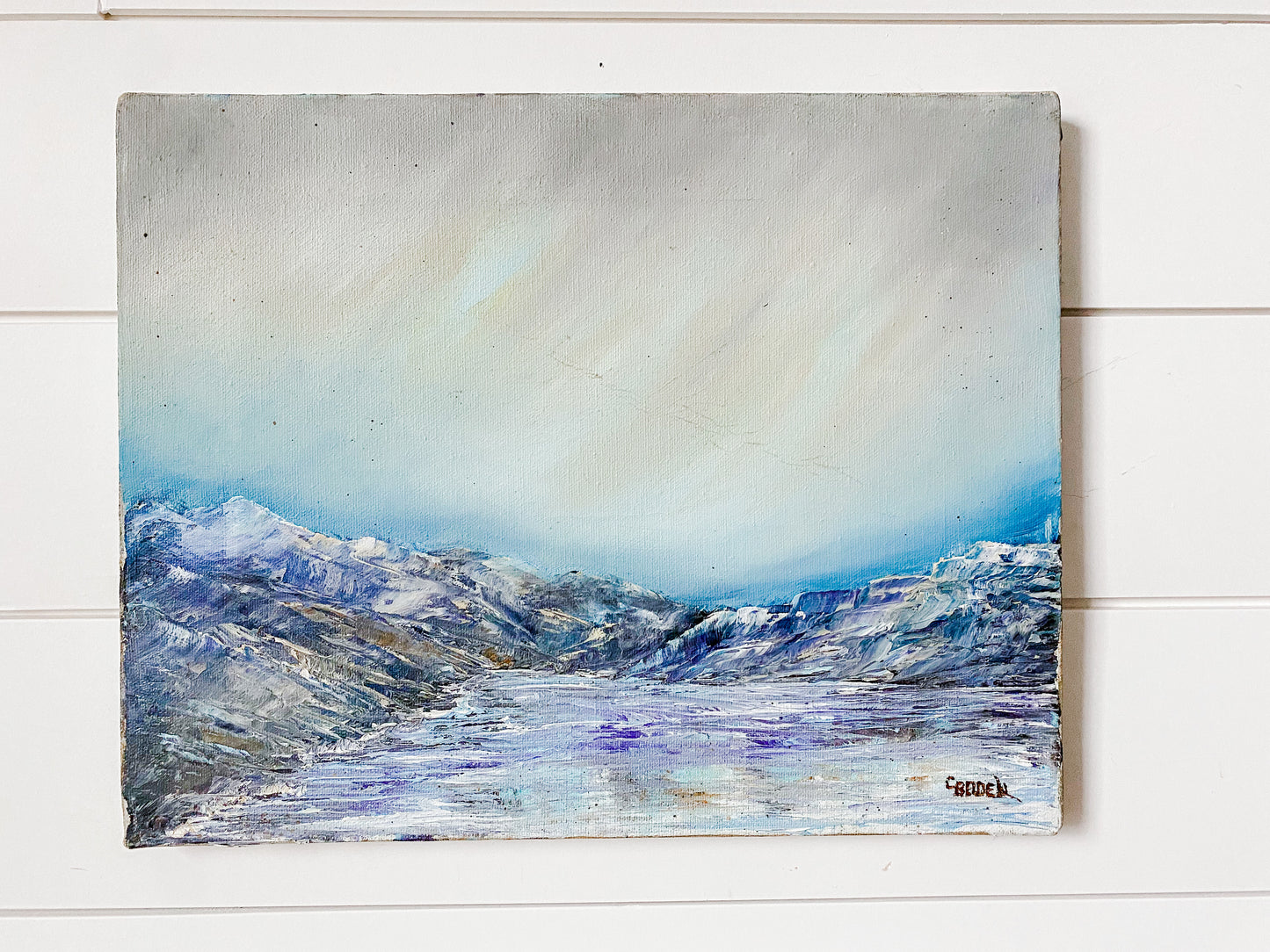 Original Oil Painting Snowy Mountain Landscape by C. Belden