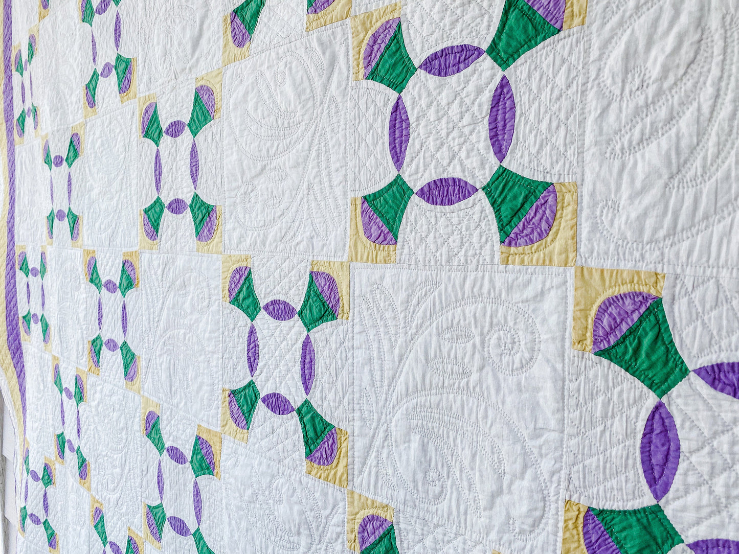 Vintage Purple & Green Heirloom Depression Era Quilt, c1930s, 80" x 72"