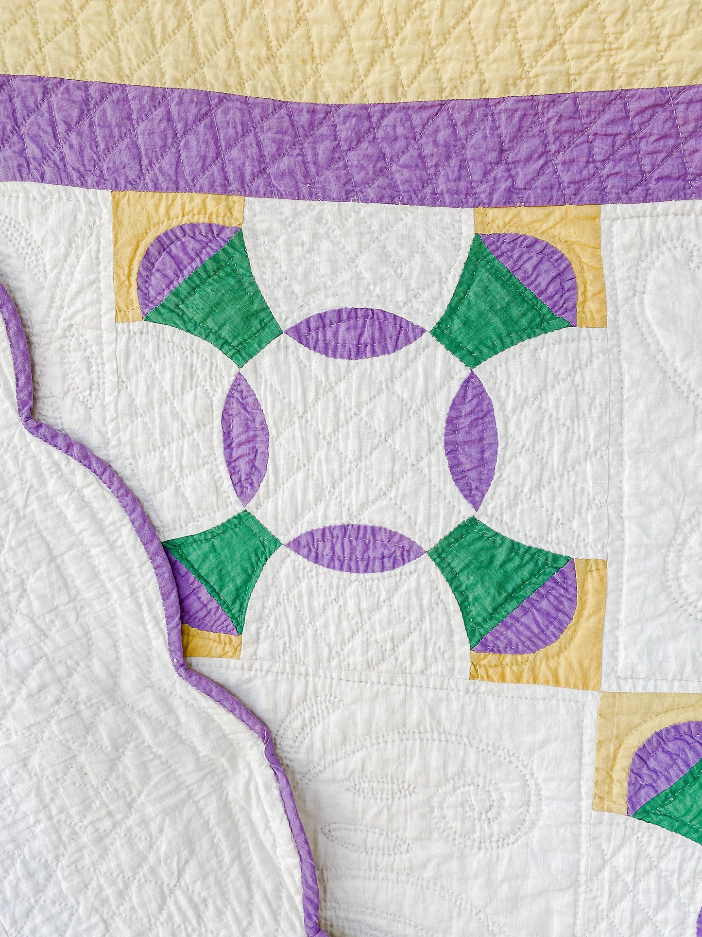 Vintage Purple & Green Heirloom Depression Era Quilt, c1930s, 80" x 72"