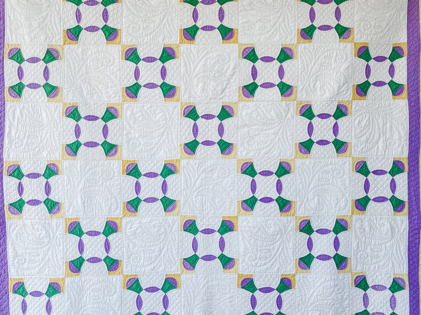 Vintage Purple & Green Heirloom Depression Era Quilt, c1930s, 80" x 72"