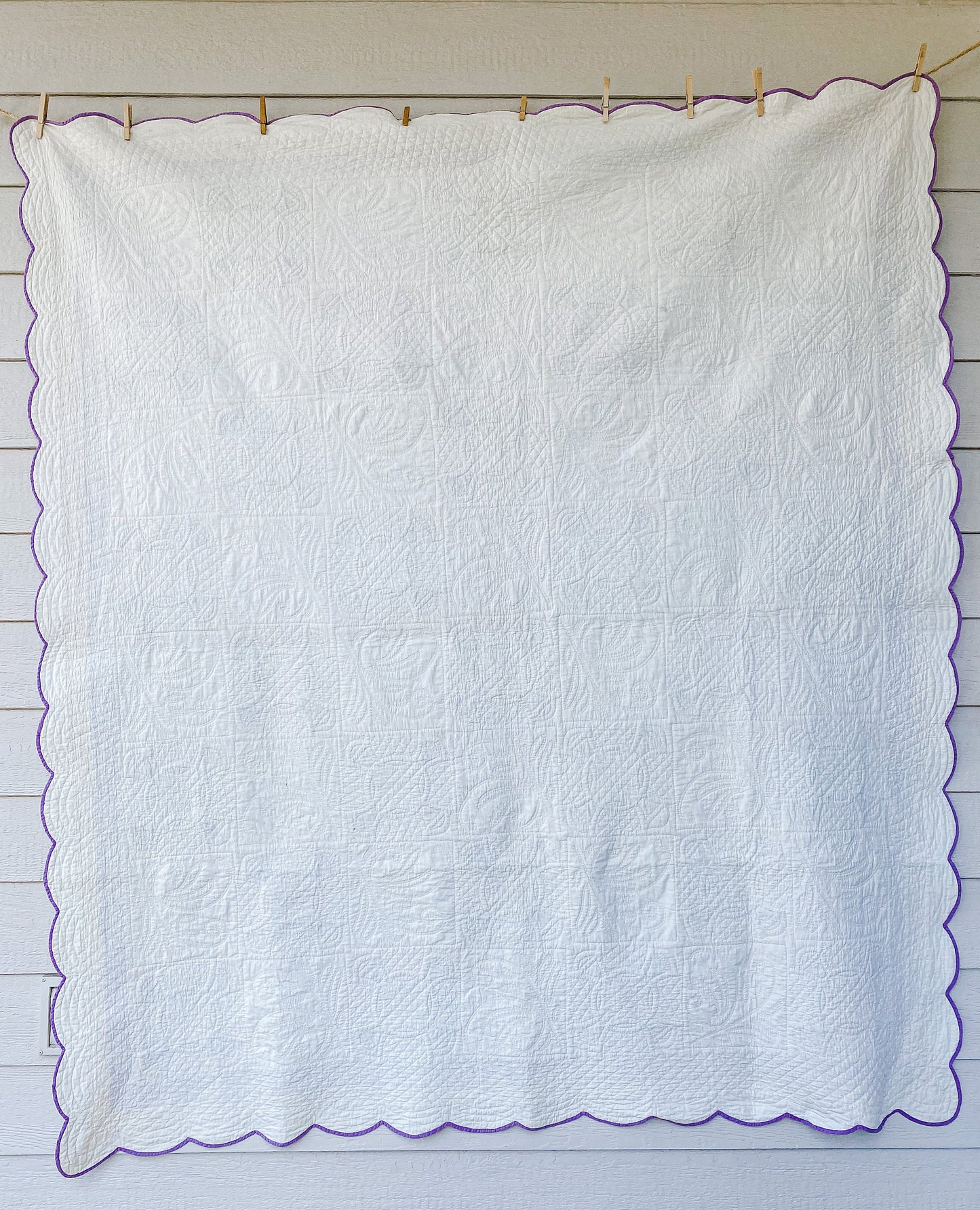 Vintage Purple & Green Heirloom Depression Era Quilt, c1930s, 80" x 72"