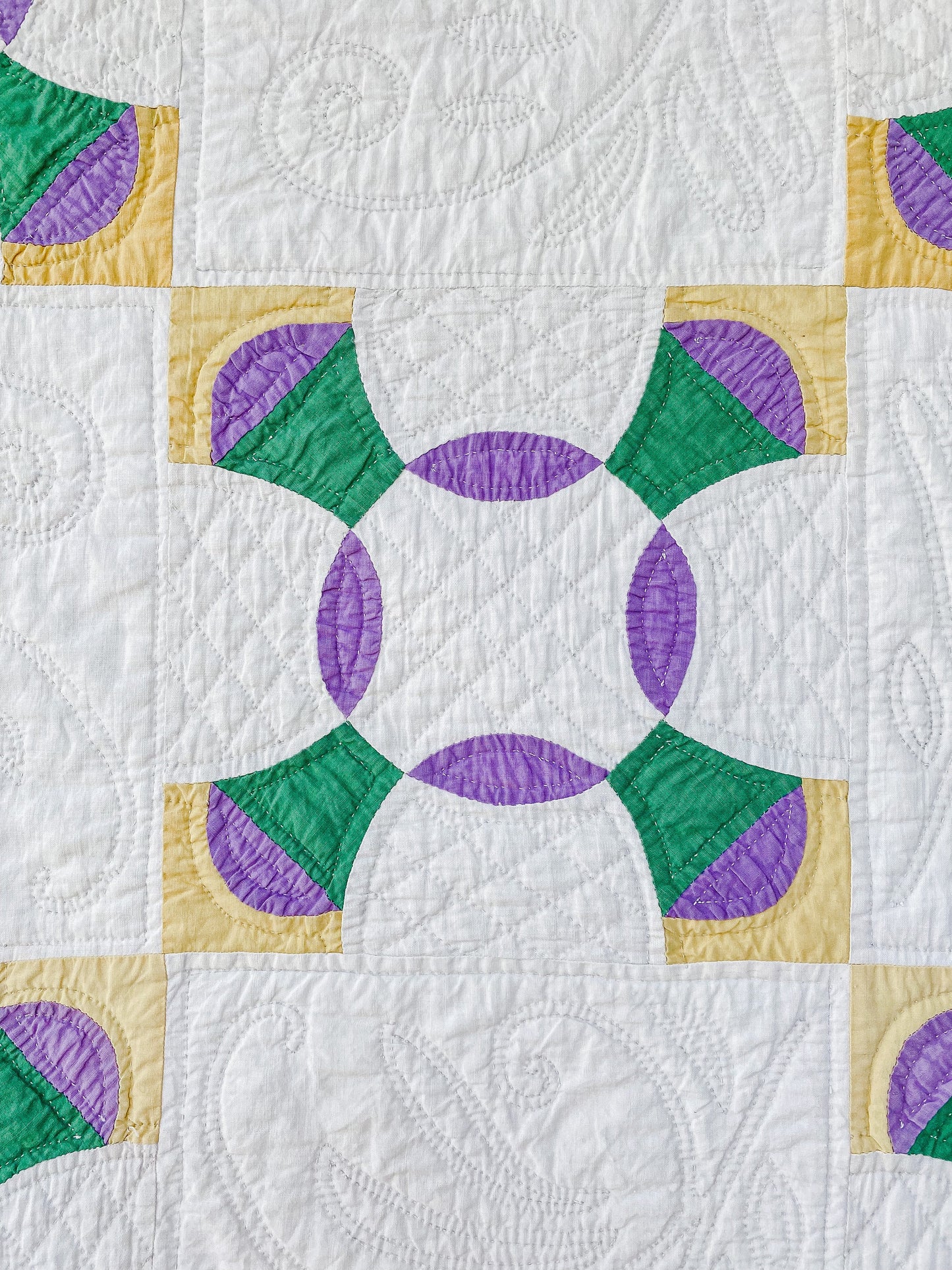 Vintage Purple & Green Heirloom Depression Era Quilt, c1930s, 80" x 72"