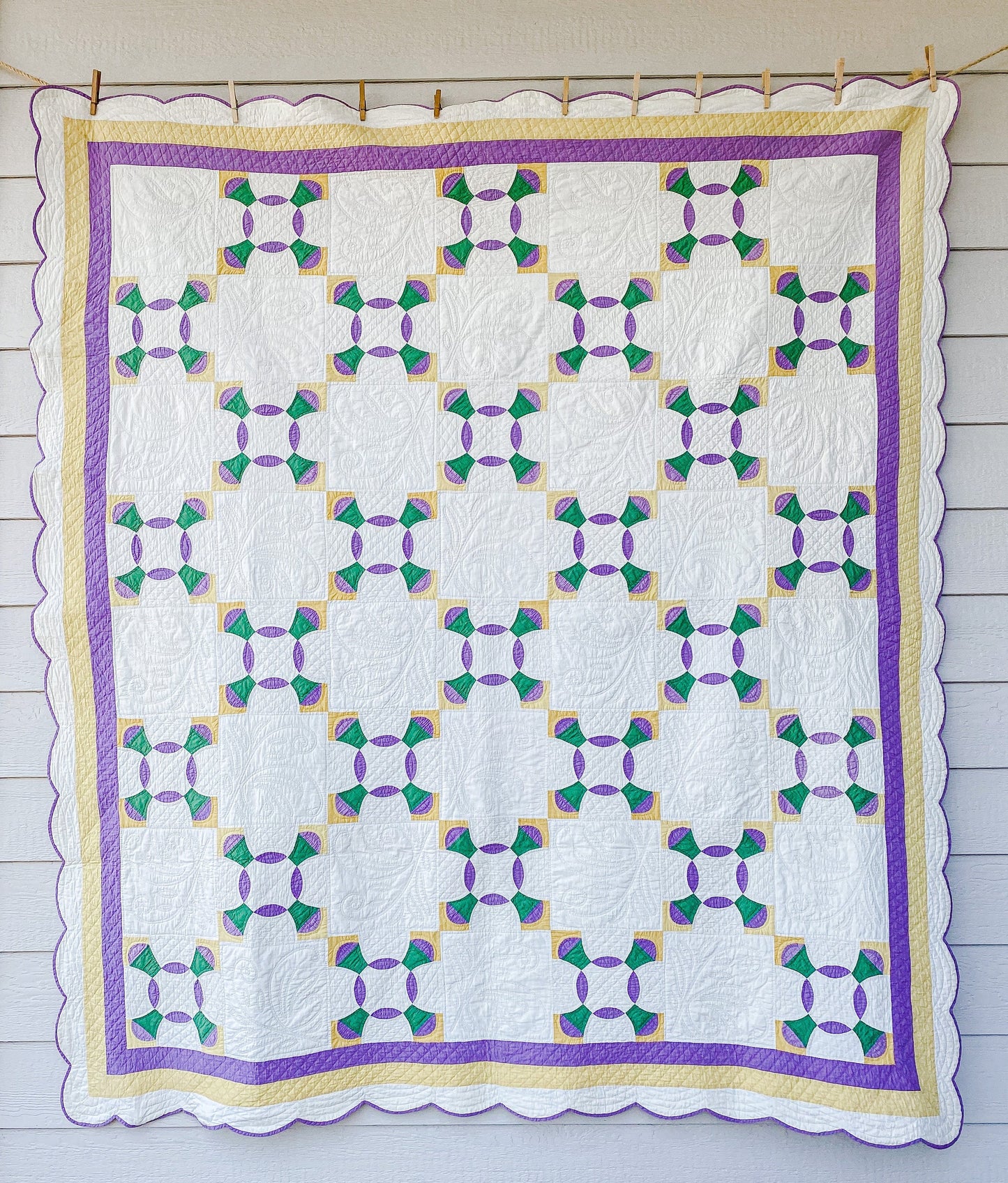 Vintage Purple & Green Heirloom Depression Era Quilt, c1930s, 80" x 72"