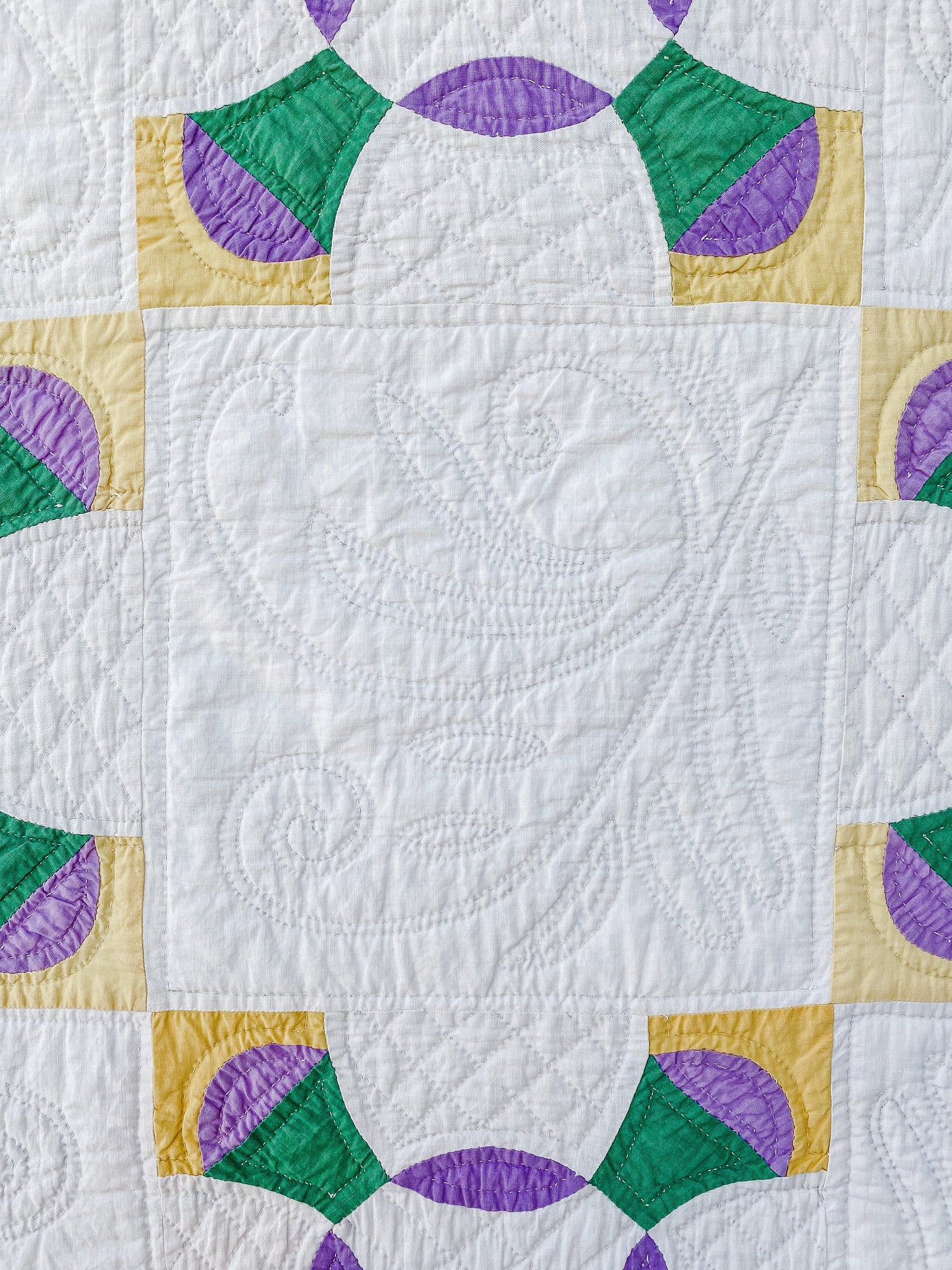 Vintage Purple & Green Heirloom Depression Era Quilt, c1930s, 80" x 72"