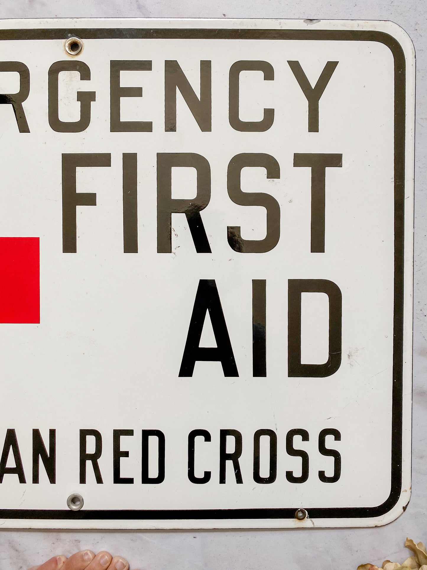 Vintage Porcelain American Red Cross Sign - Emergency First Aid, c1950