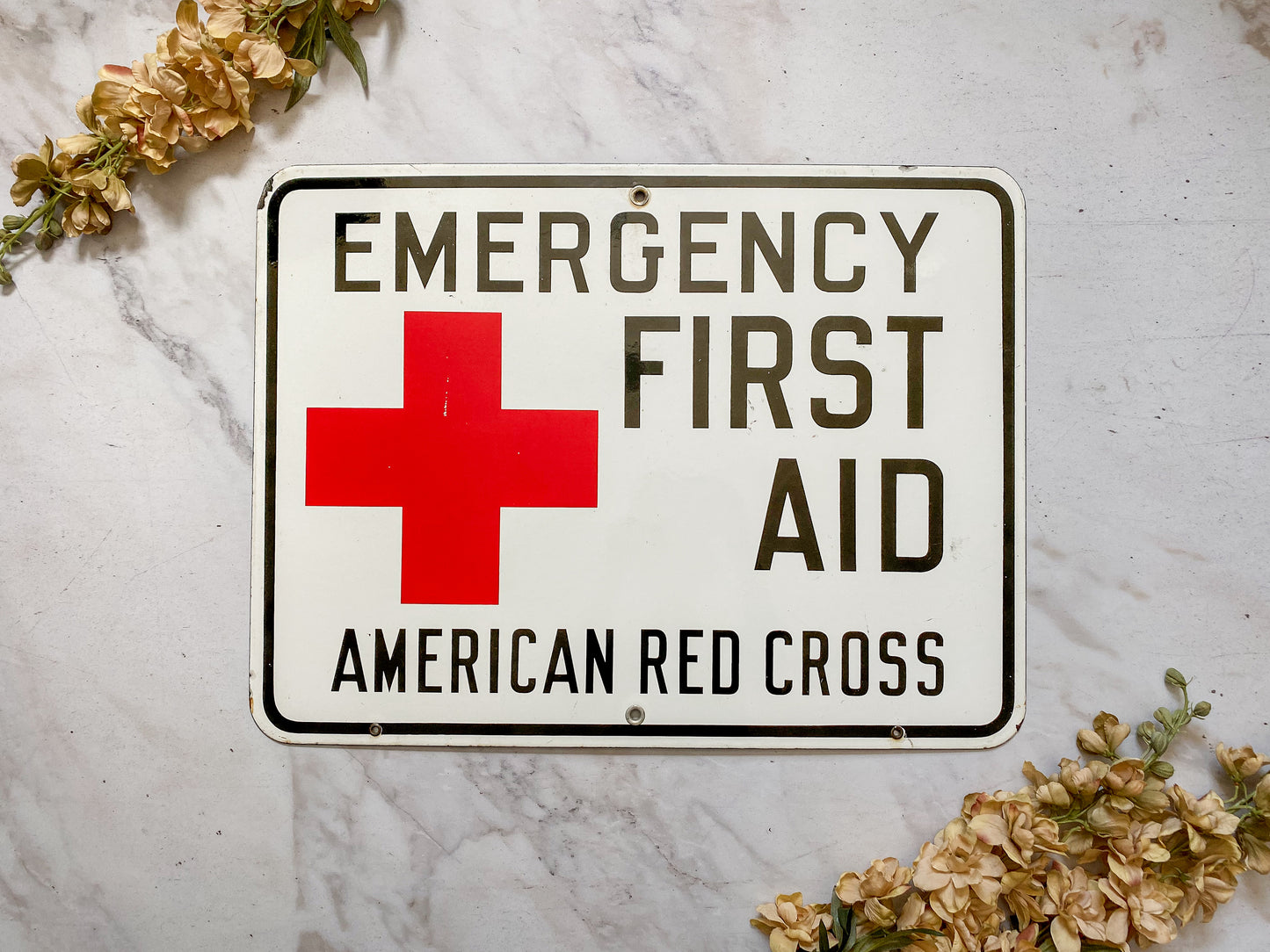 Vintage Porcelain American Red Cross Sign - Emergency First Aid, c1950