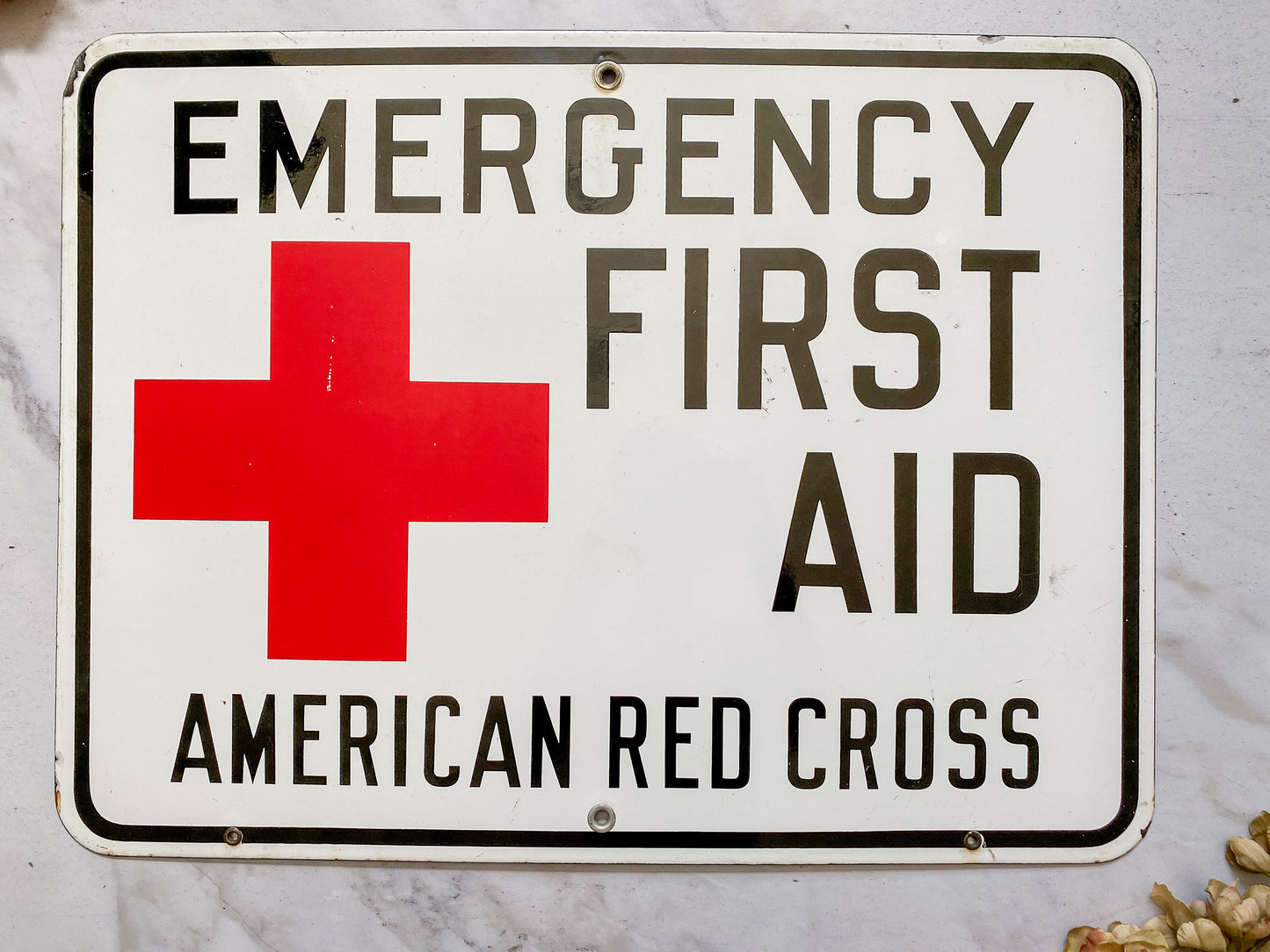 Vintage Porcelain American Red Cross Sign - Emergency First Aid, c1950