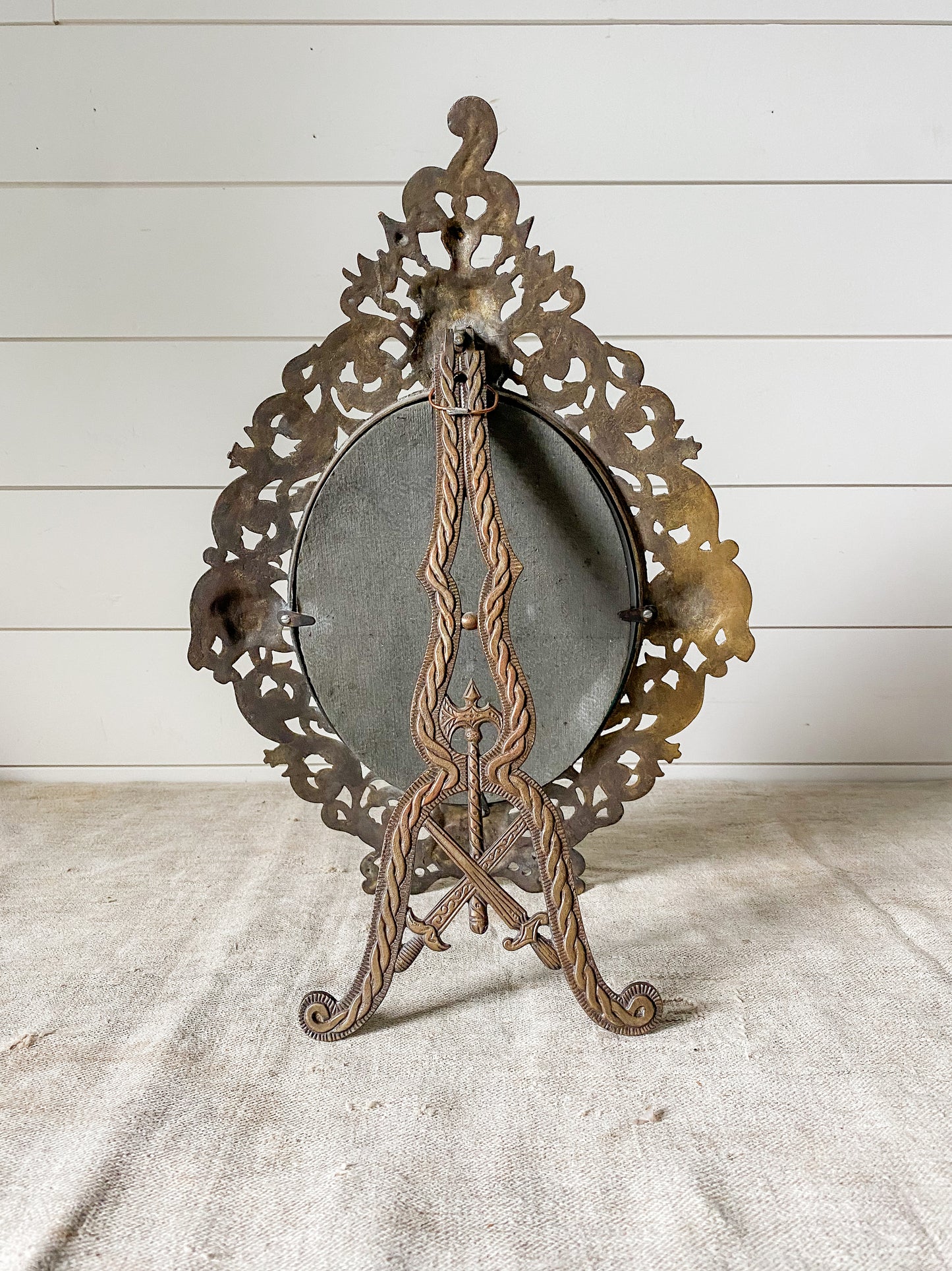 Solid Brass Framed Heraldic Knight Tabletop Mirror with Stand